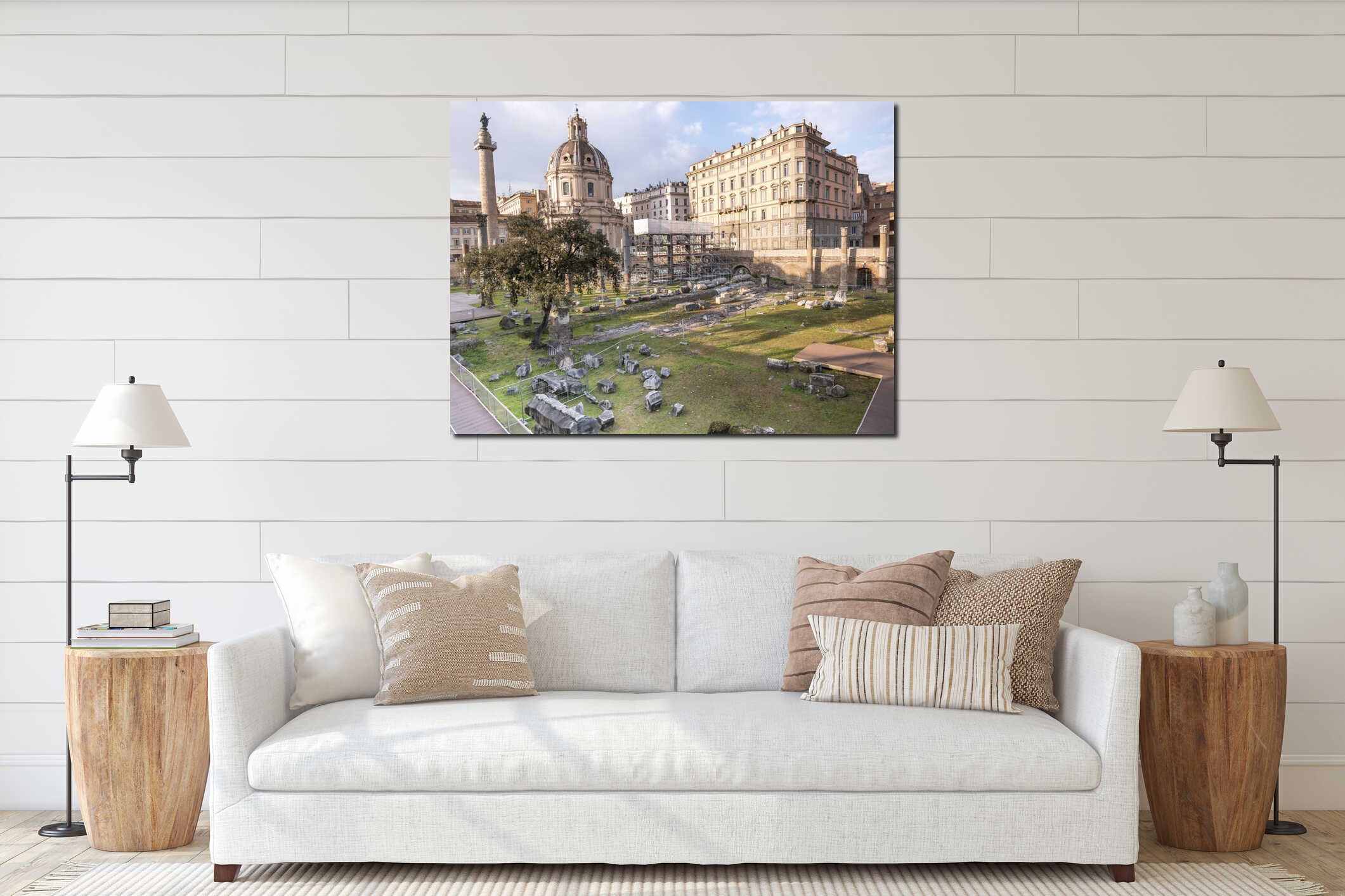 Imperial Forums in Rome. Roman ruins and antique architecture in Old Rome, Italy interior mockup