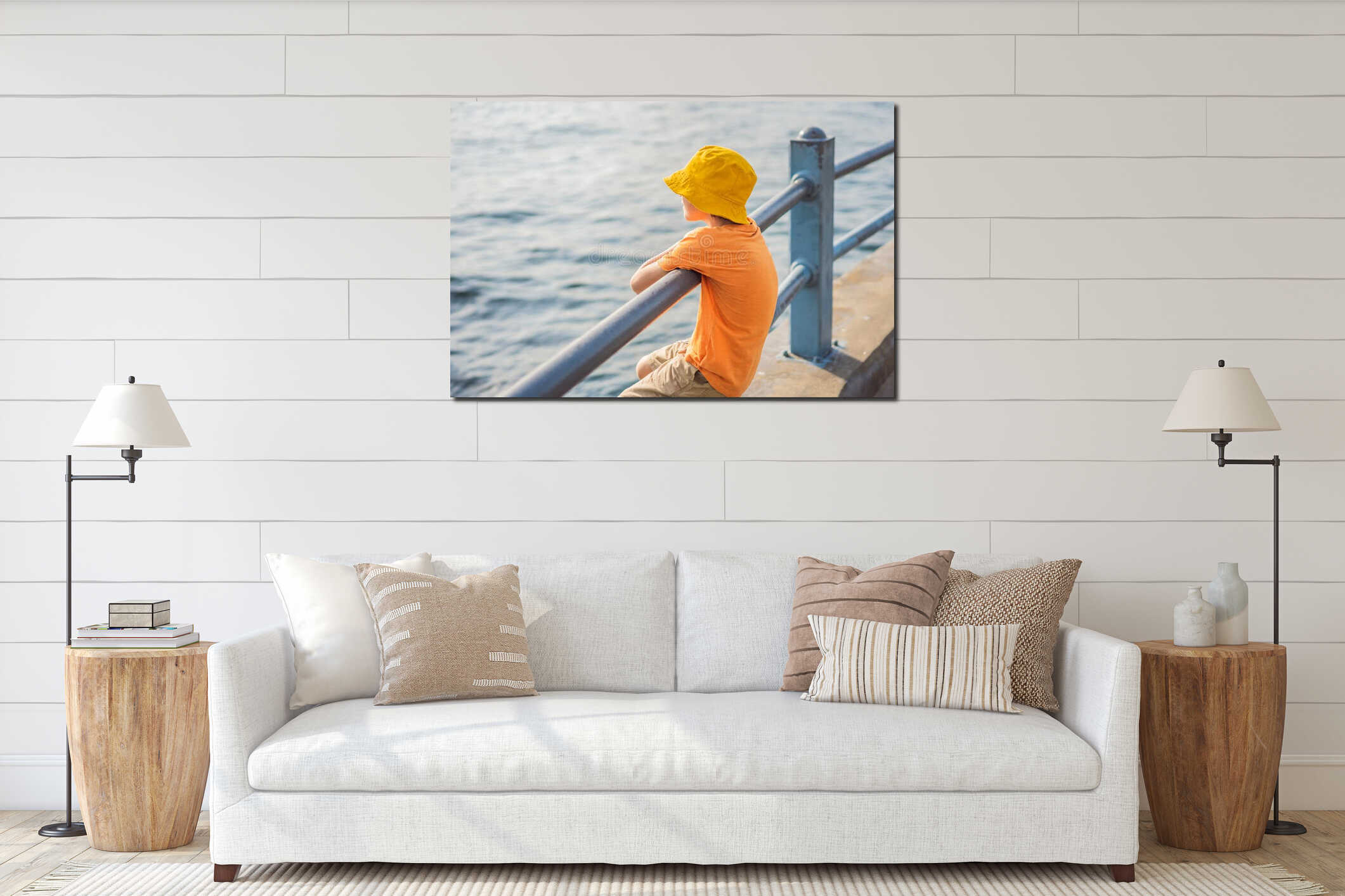 Portrait of Boy tourist with view of Golden Horn Bay, Istanbul, Turkey. Turkiye. Traveling with kids concept interior mockup