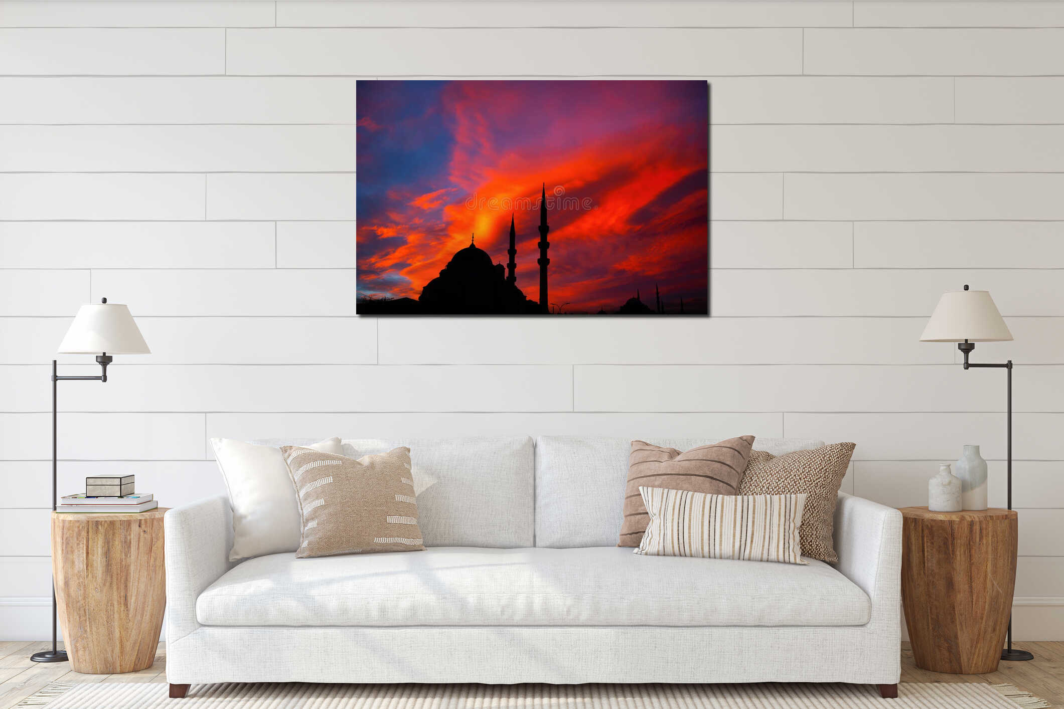 Silhouette of Eminonu Yeni Cami or New Mosque and dramatic sky interior mockup