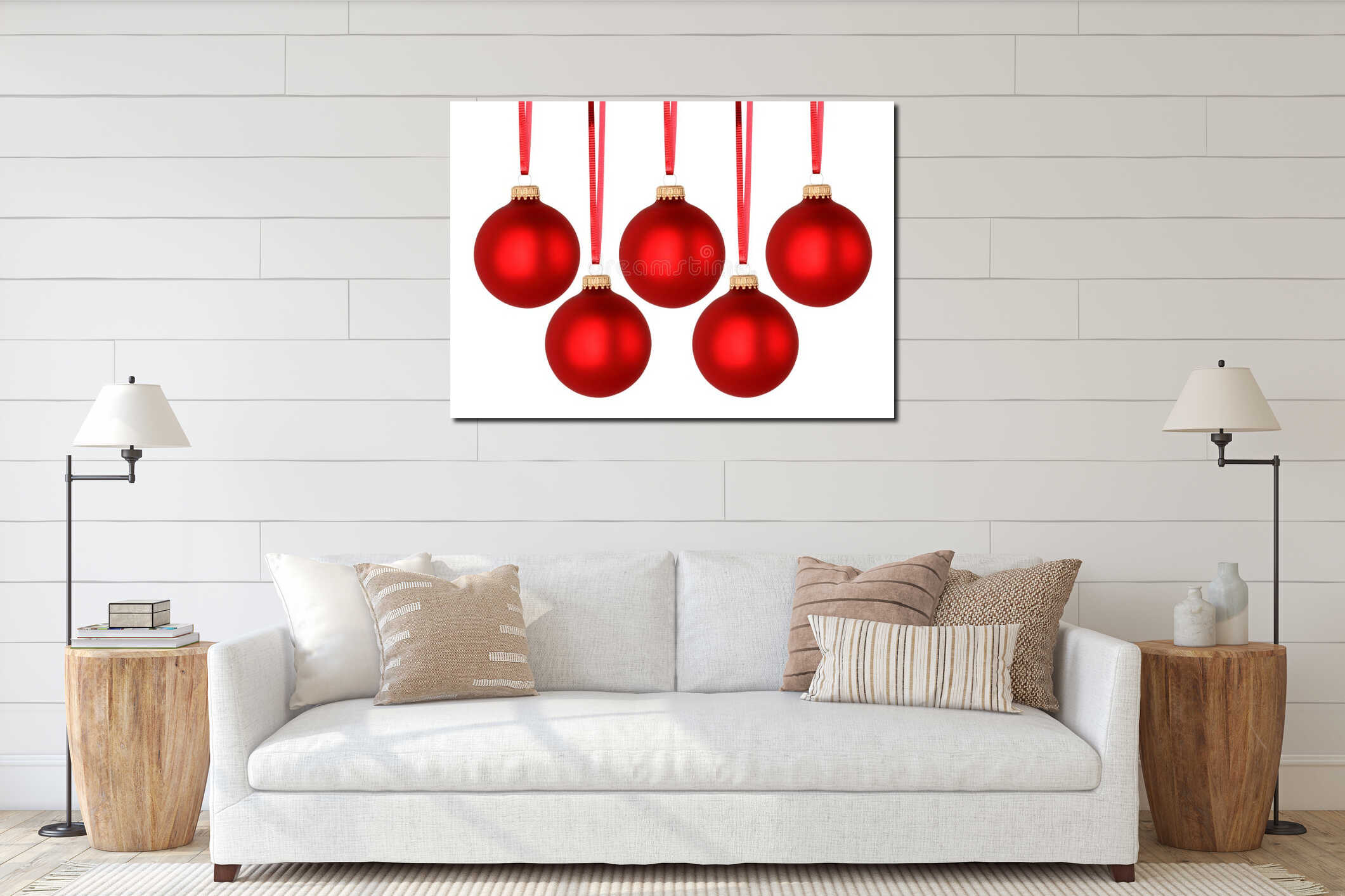 Red Christmas balls interior mockup