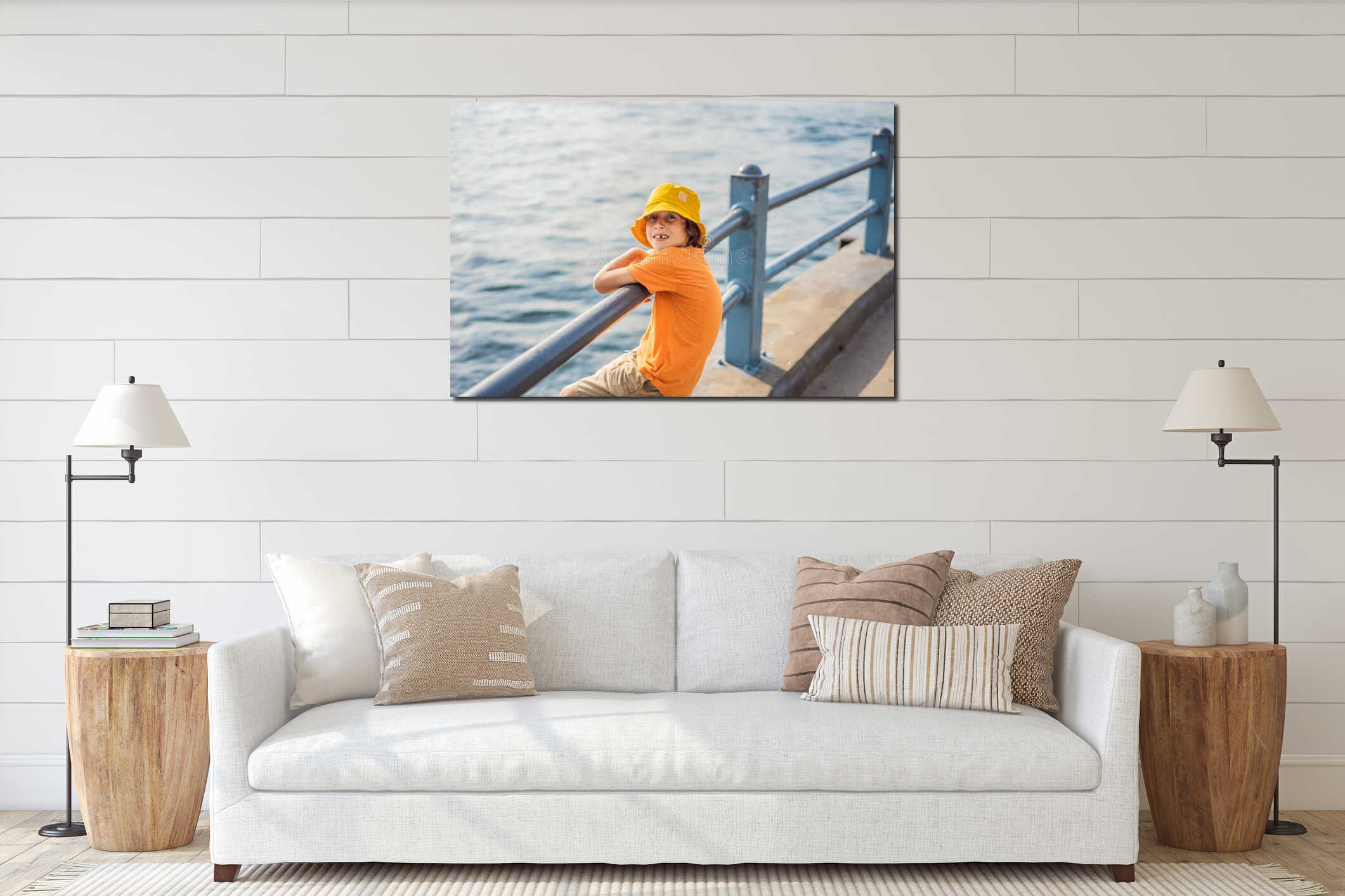 Portrait of Boy tourist with view of Golden Horn Bay, Istanbul, Turkey. Turkiye. Traveling with kids concept interior mockup