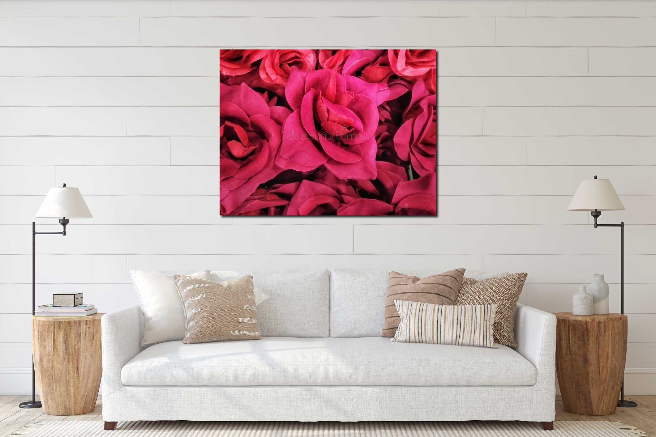 Big bunch red roses interior mockup