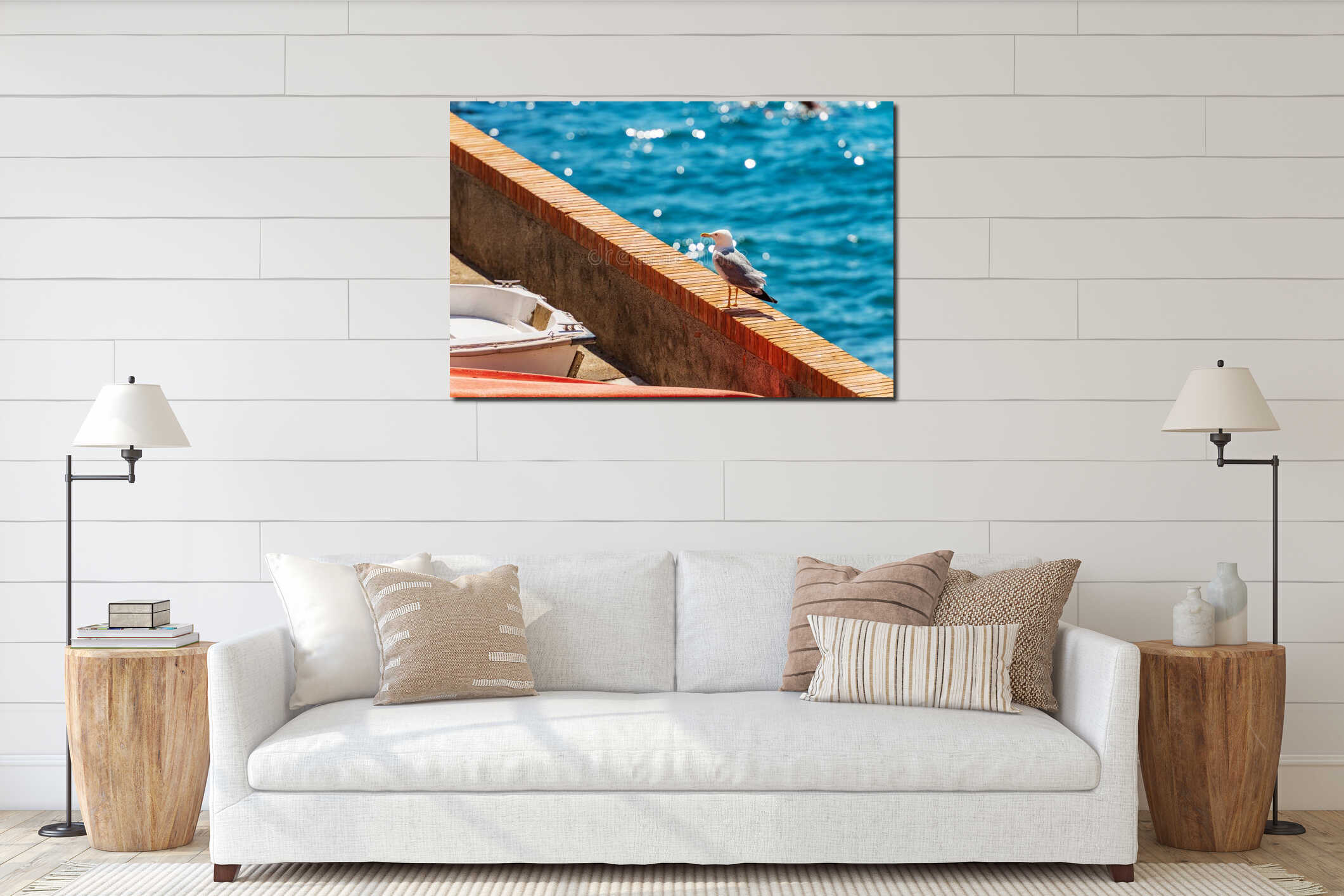 Seagull in the Port of Tellaro Village - Mediterranean sea Liguria Italy interior mockup