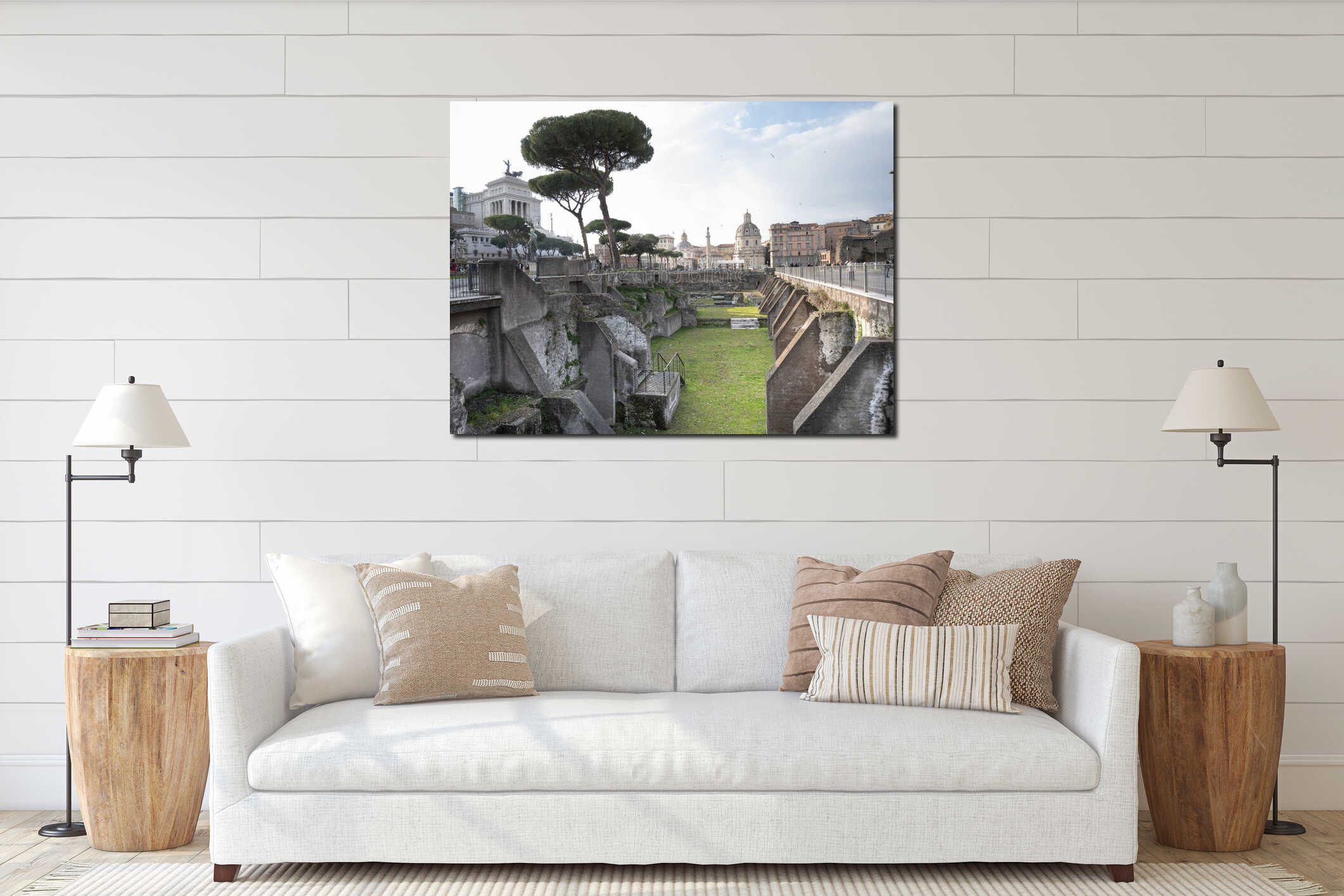 ROME, ITALY - March 2022: Imperial Forums in Rome. Roman ruins and antique architecture in Old Rome, Italy interior mockup