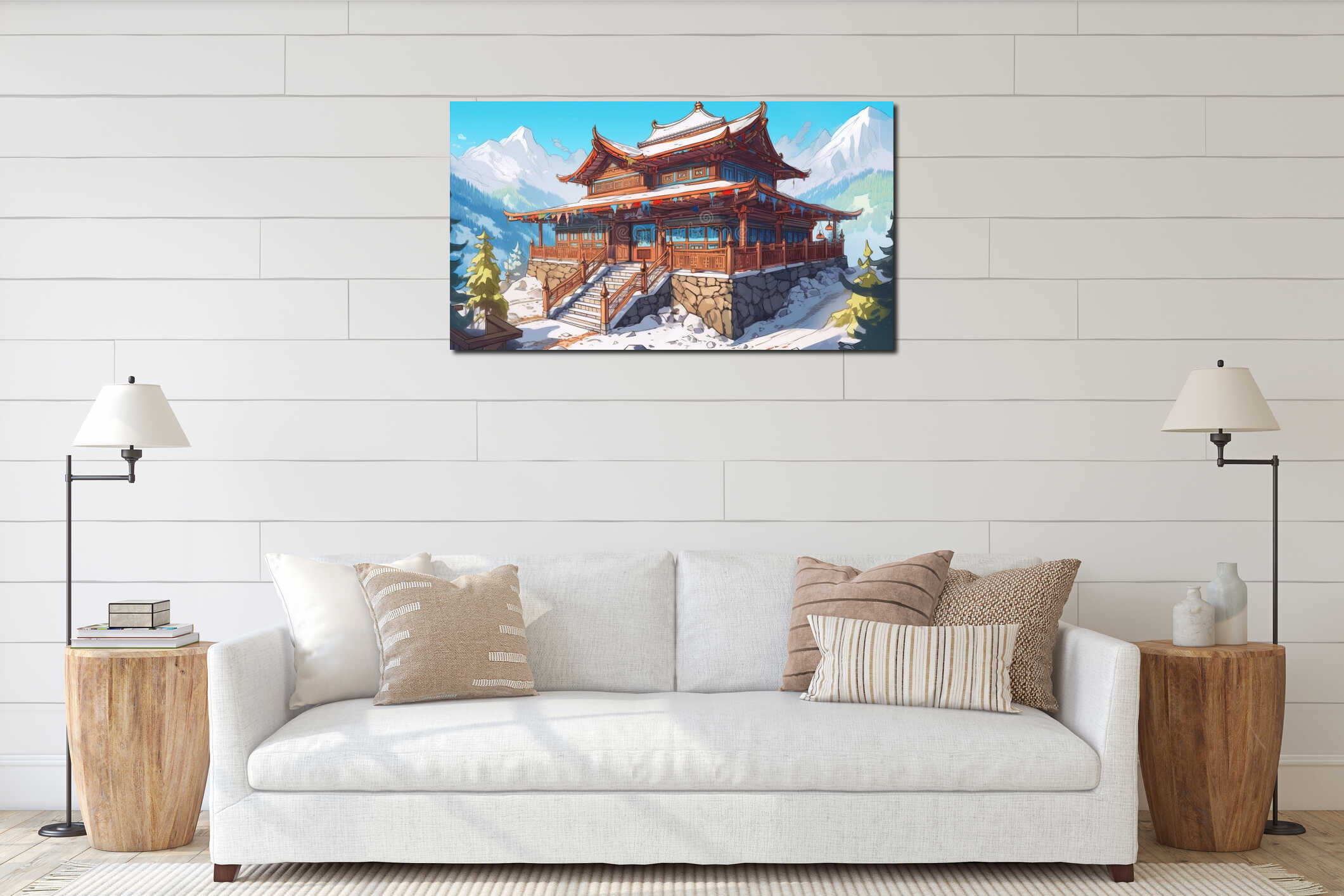 Himalayan Traditional House Design: Anime-Inspired Illustration with Vibrant Colors, Generative AI interior mockup