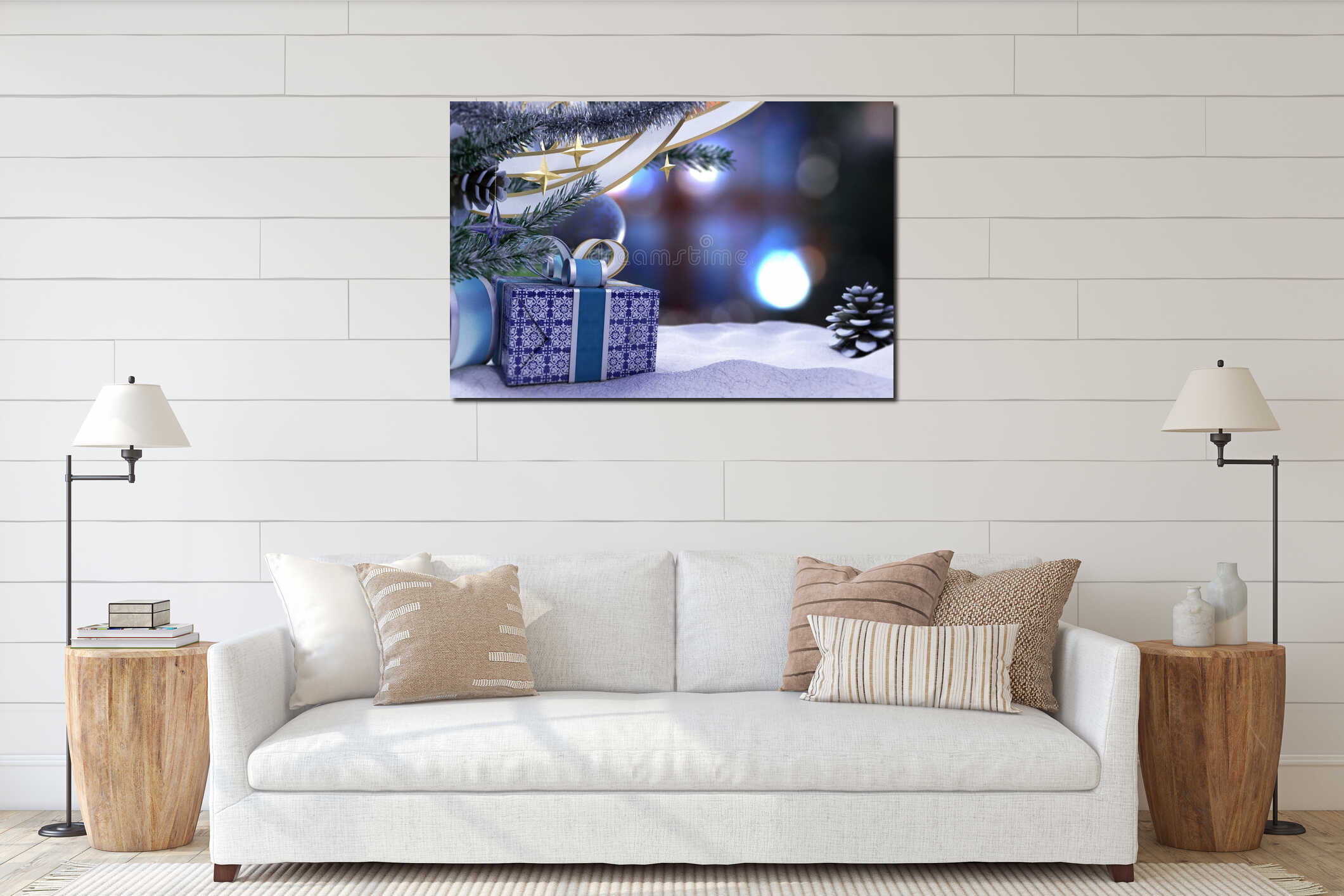 Happy New Year and Merry Christmas composition interior mockup