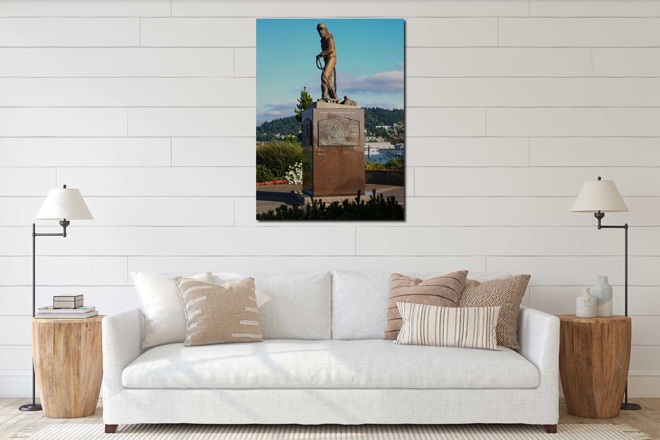 Statue In Bellingham Washington Harbor For Fishermen interior mockup