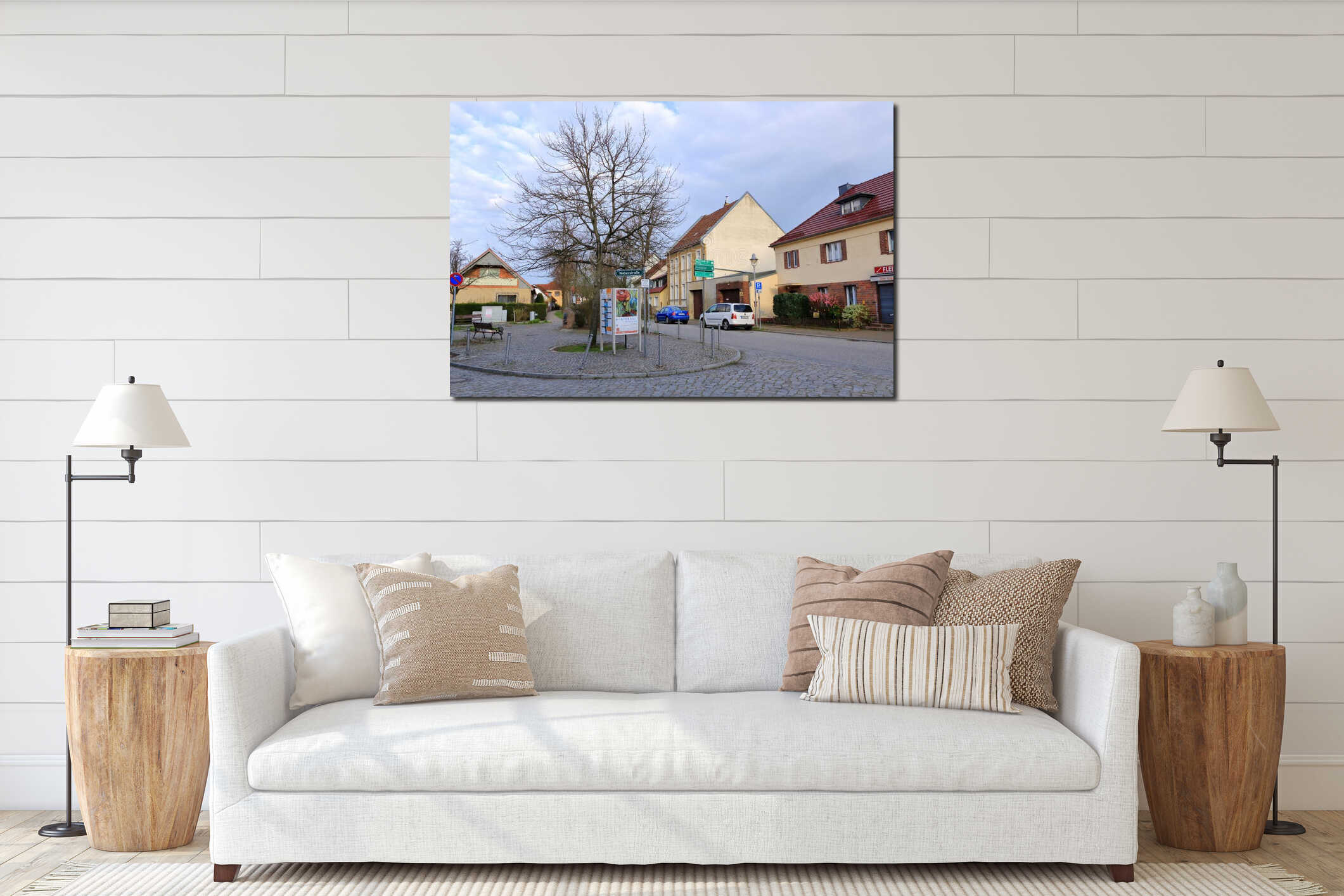 April 5 2023 - Caputh, Brandenburg, Germany: Street view of the small village interior mockup