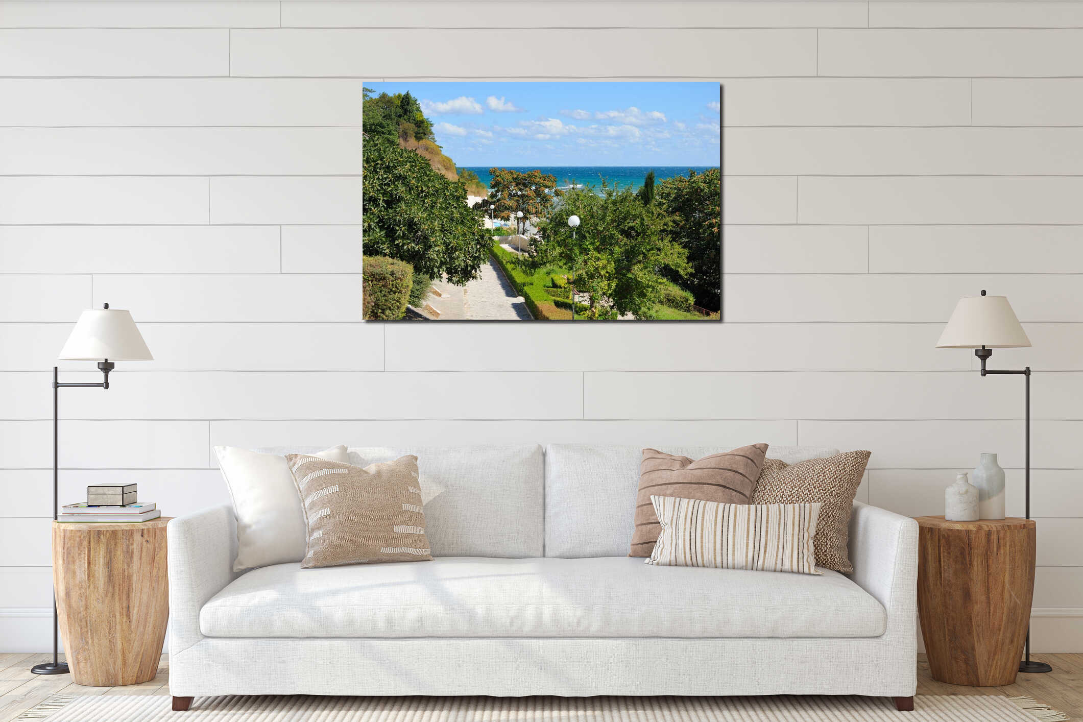 Beautiful landscape sea coast interior mockup