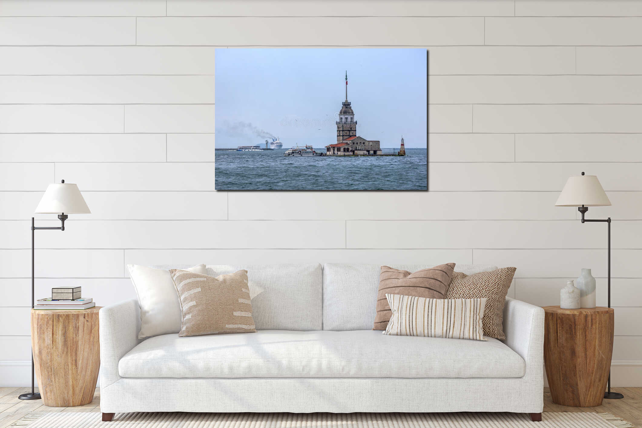 Maiden's Tower islet which sits on the Bosphorus Strait at Istanbul in Turkiye. interior mockup