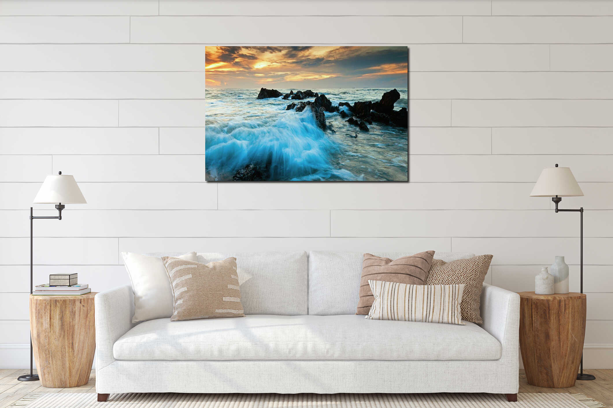 Seascape sunrise interior mockup