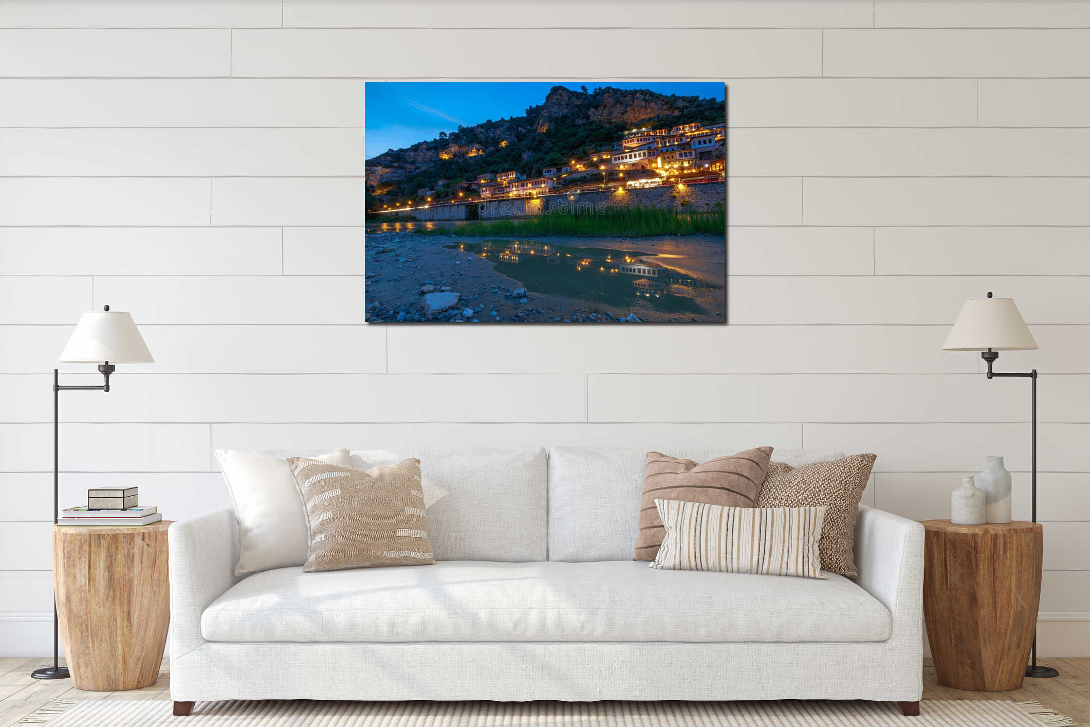 Berat by night in Albania interior mockup