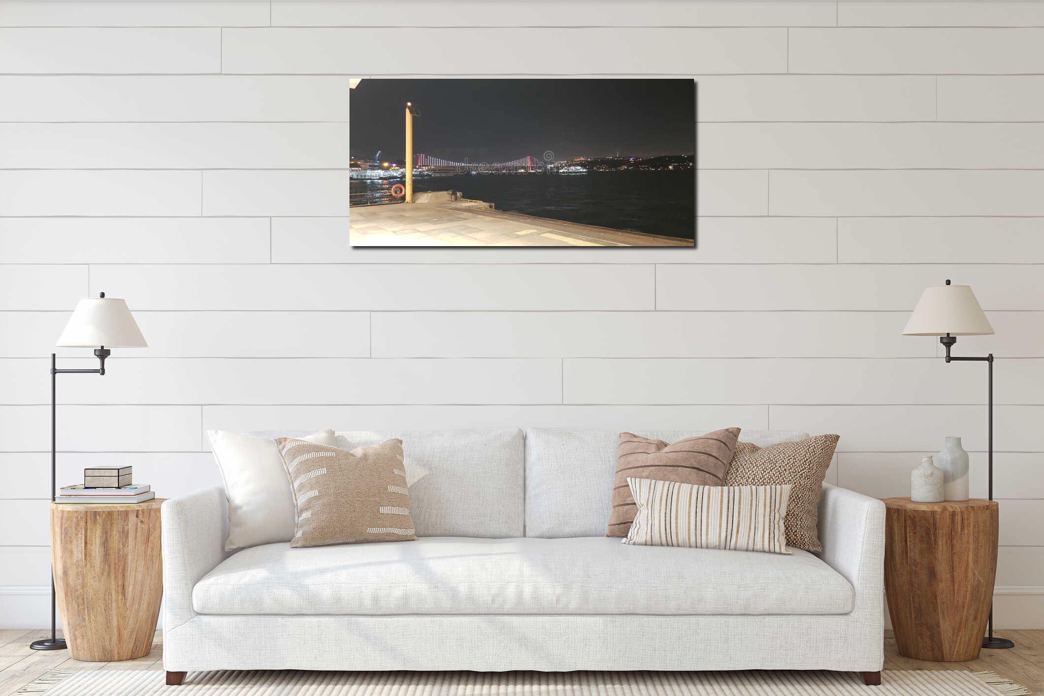 istanbul besiktas at night, the bosphorus bridge in darkness with its new name 15 july cities bridge interior mockup