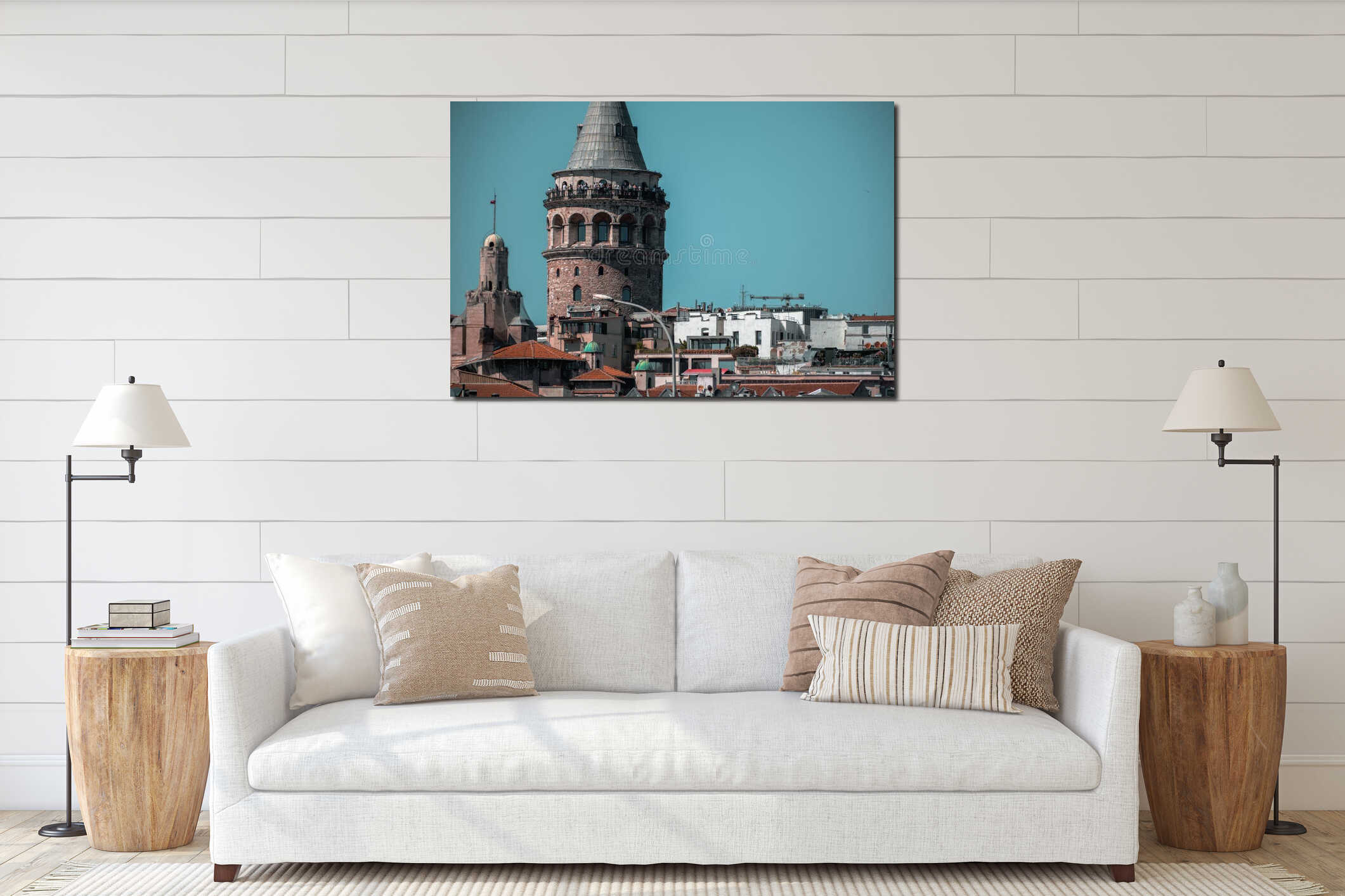 Aerial evening shot of the Galata Tower in Istanbul, Turkey interior mockup