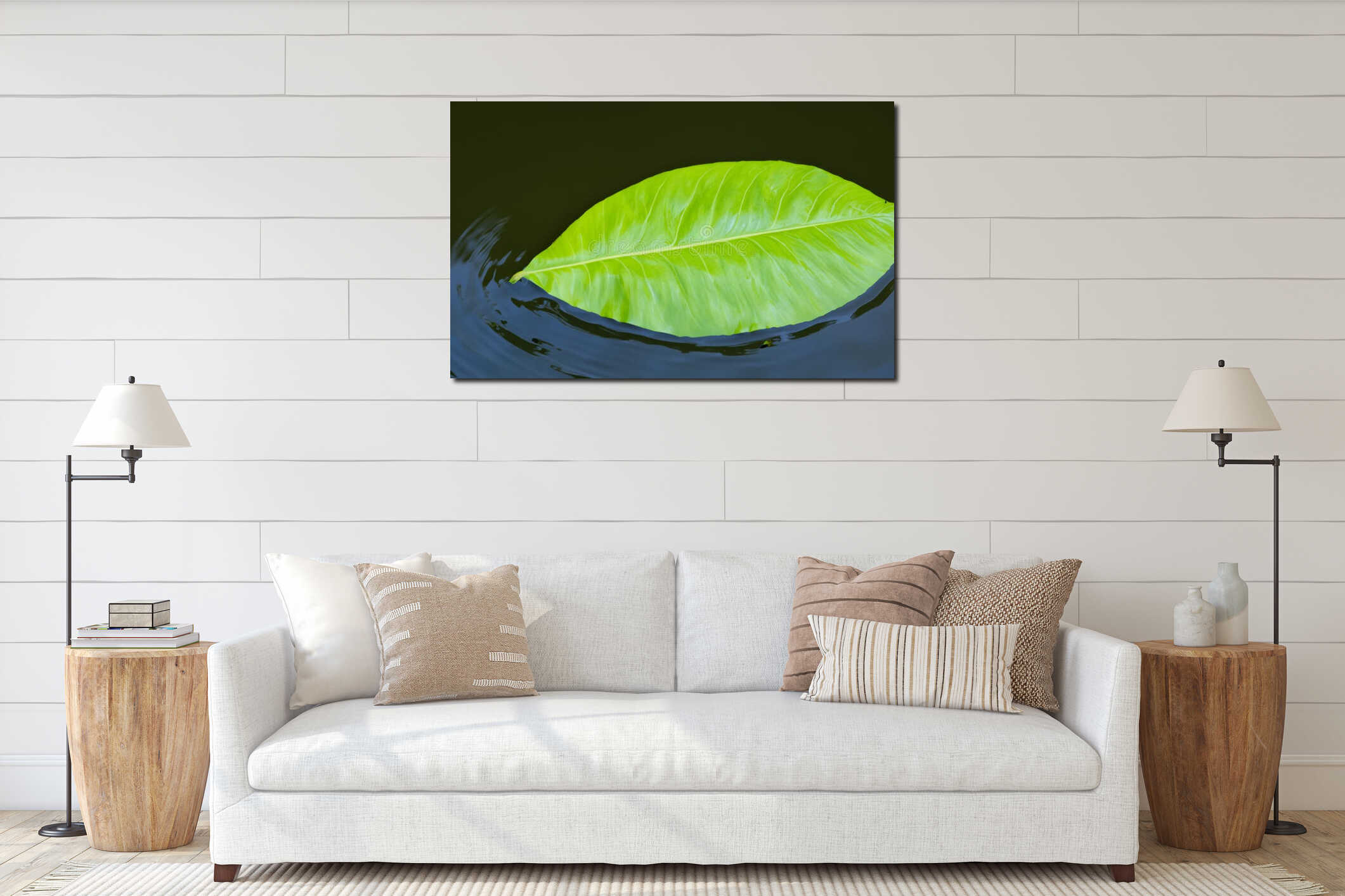 Nature's Harmony: Close-Up Photo of Leaves Adrift in Water interior mockup