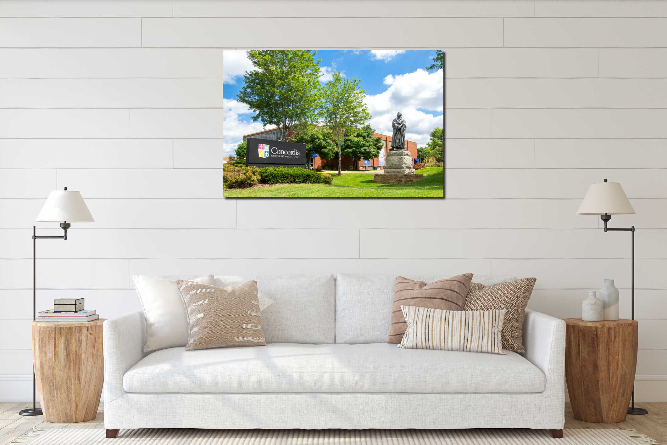 Entrance Sign and Martin Luther Statue at Concordia University St. Paul interior mockup