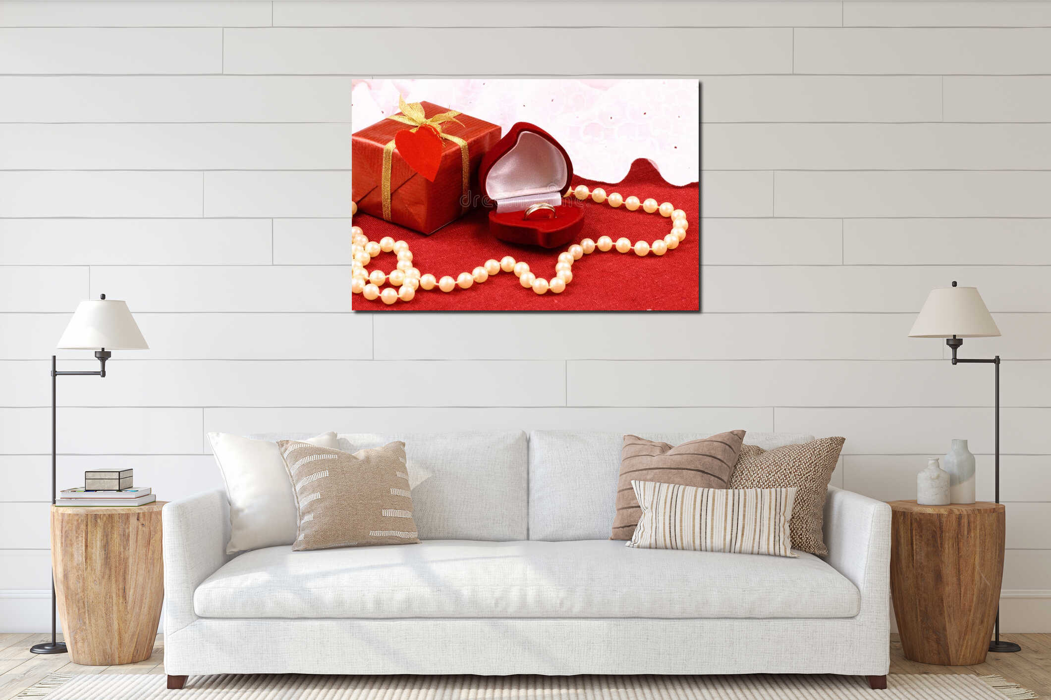 Beautiful gift for St. Valentine Day celebration interior mockup
