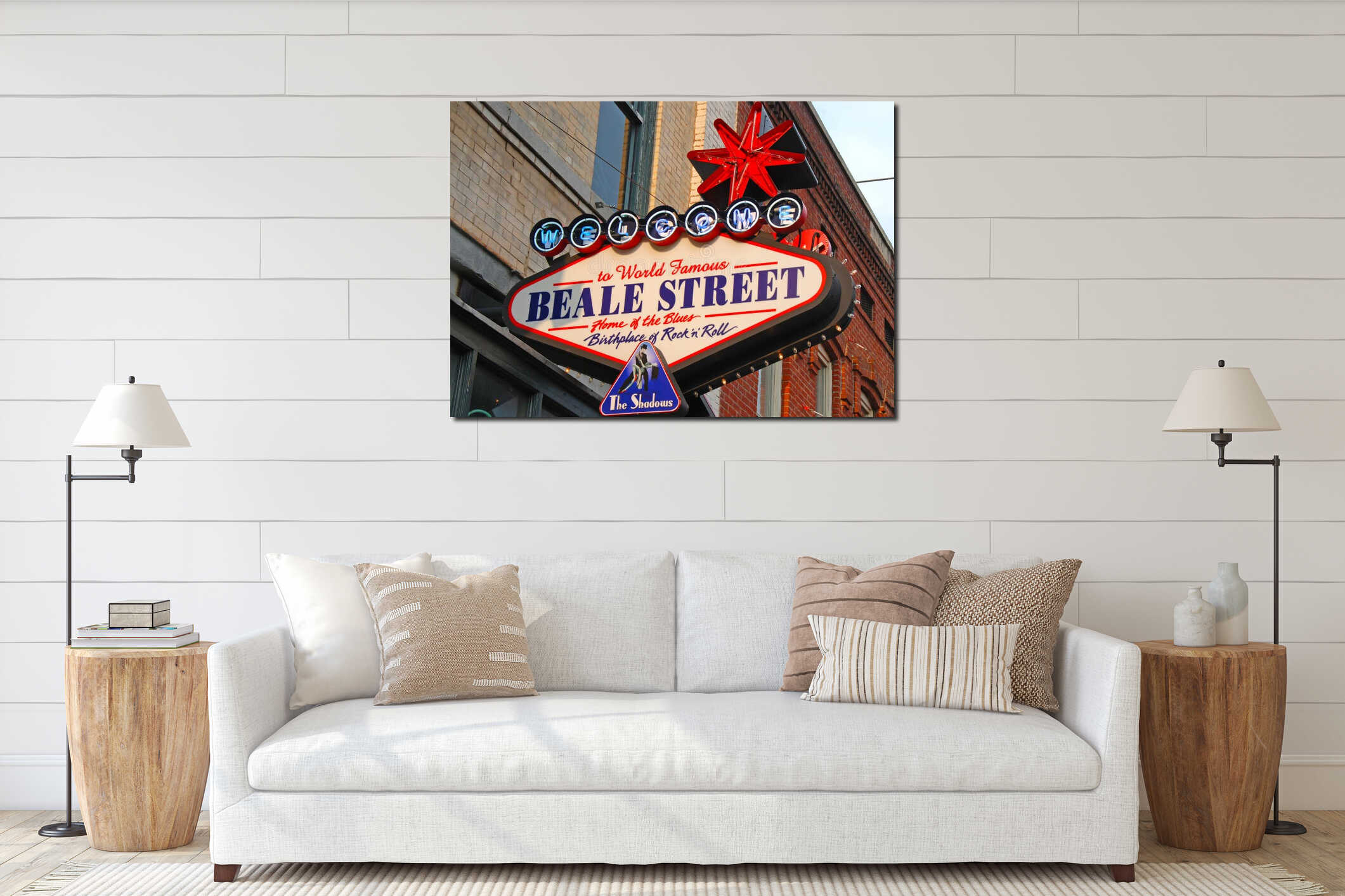 neon sign in Memphis interior mockup