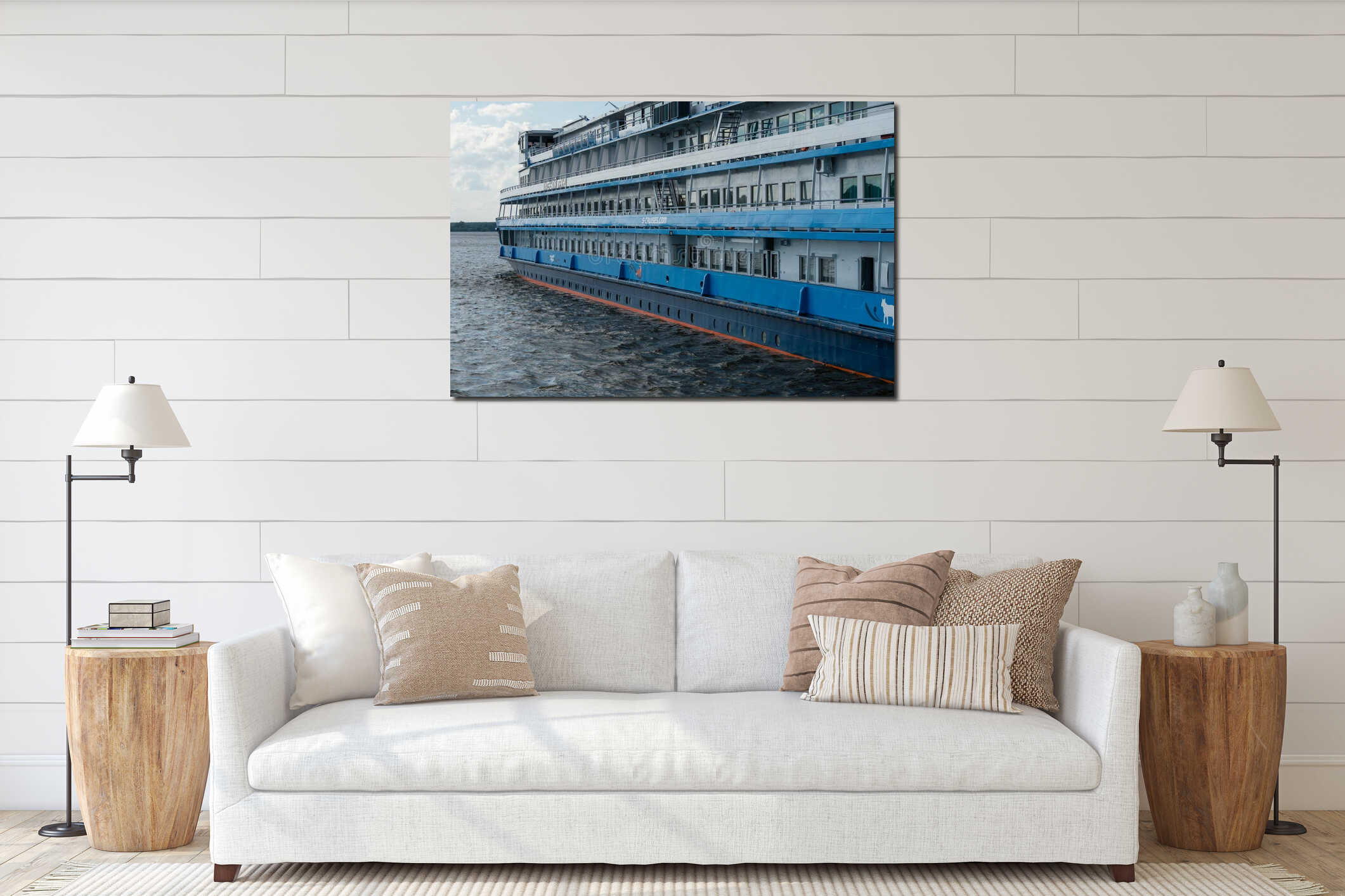 Kalyazin, Russia, July 3, 2023. View of the board of the large cruise ship "Little Prince". interior mockup