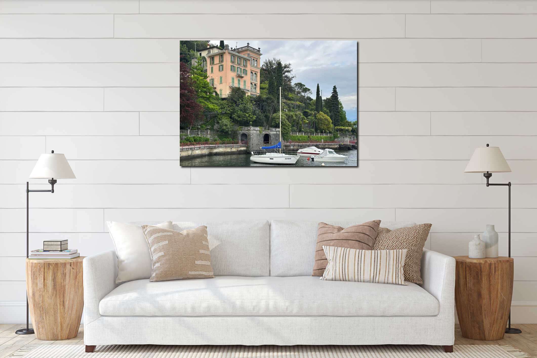 Pedestrian walkway from central Varenna on Lake Como to the ferry dock. interior mockup