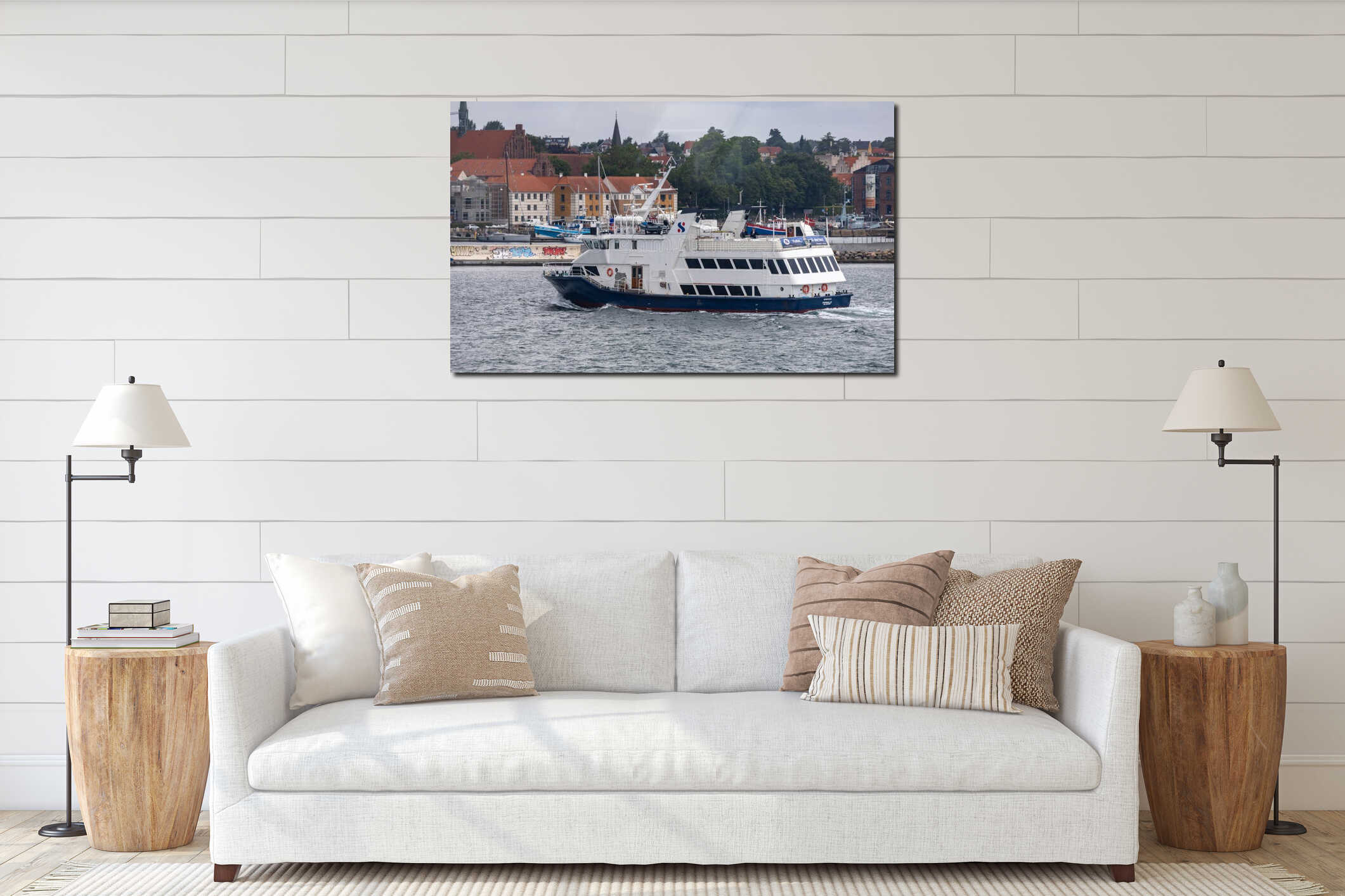 Small ferry in Helsingborg Sweden interior mockup
