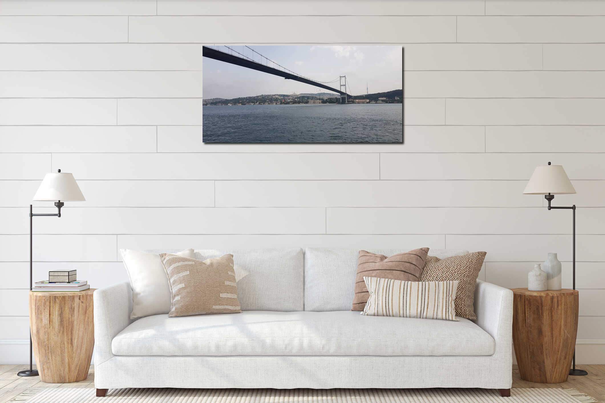 Bosphorus and panoramic bottom bridge view, known as the pearl of the Bosphorus, Ortakoy, places to visit in Istanbul interior mockup
