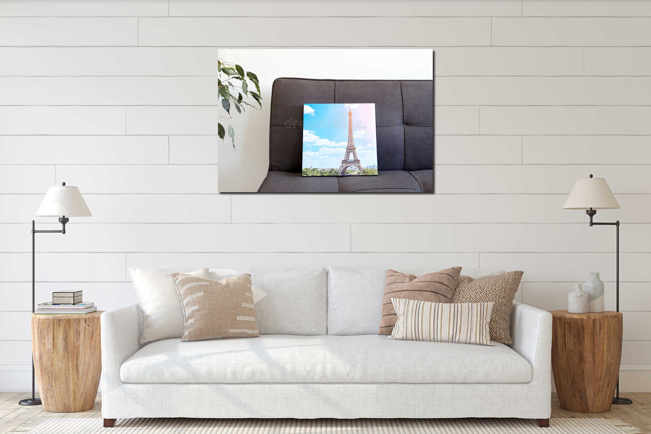 Photo canvas print stretched on frame with gallery wrap interior mockup