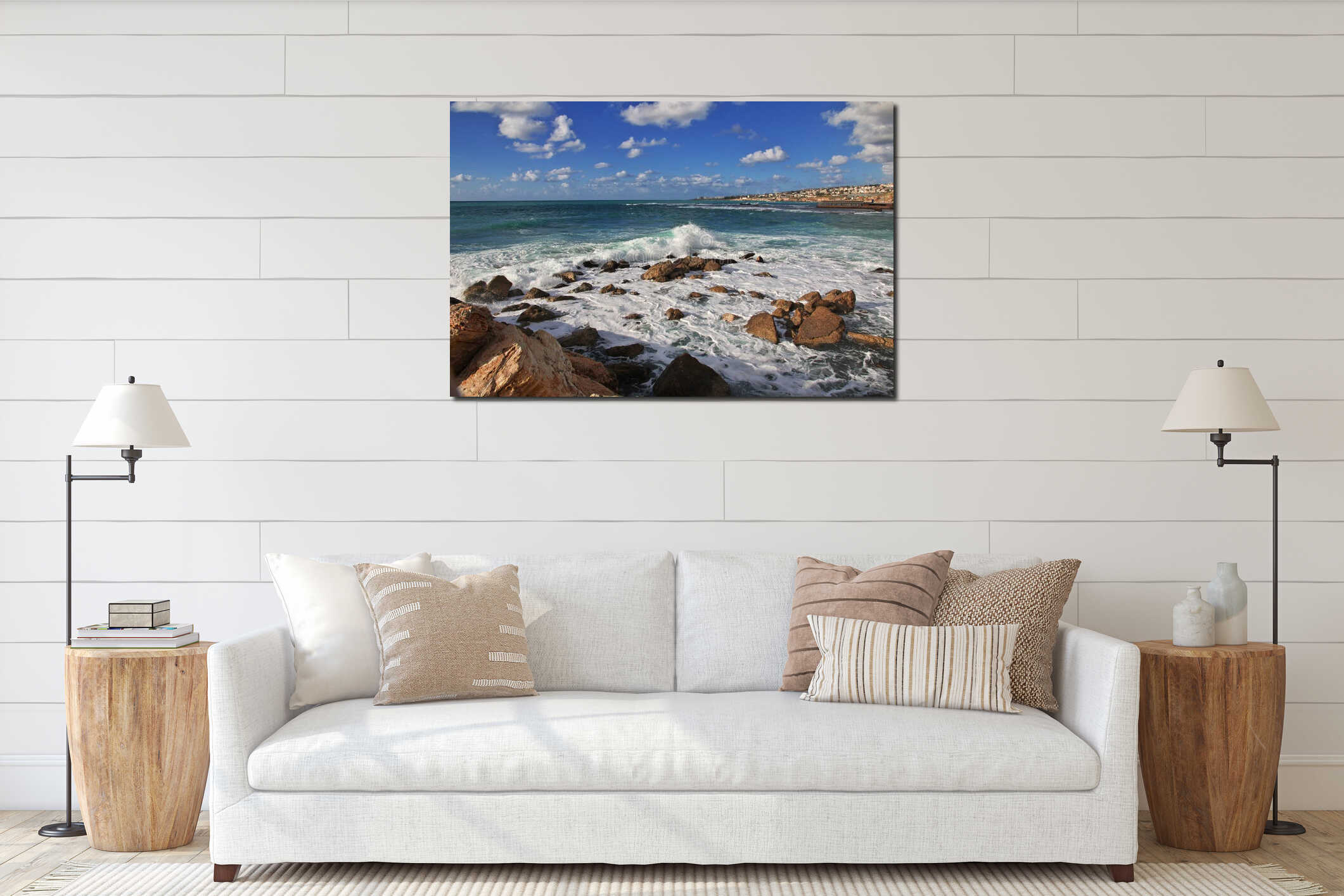 The sea in Byblos close ancient roman ruins in Lebanon interior mockup