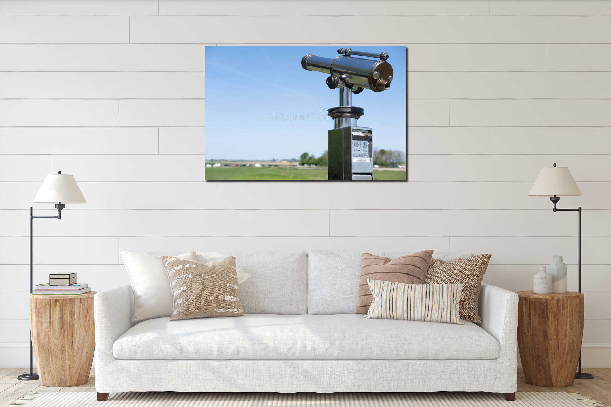 Tourist Coin-operated monocular observation telescope at blue sky interior mockup