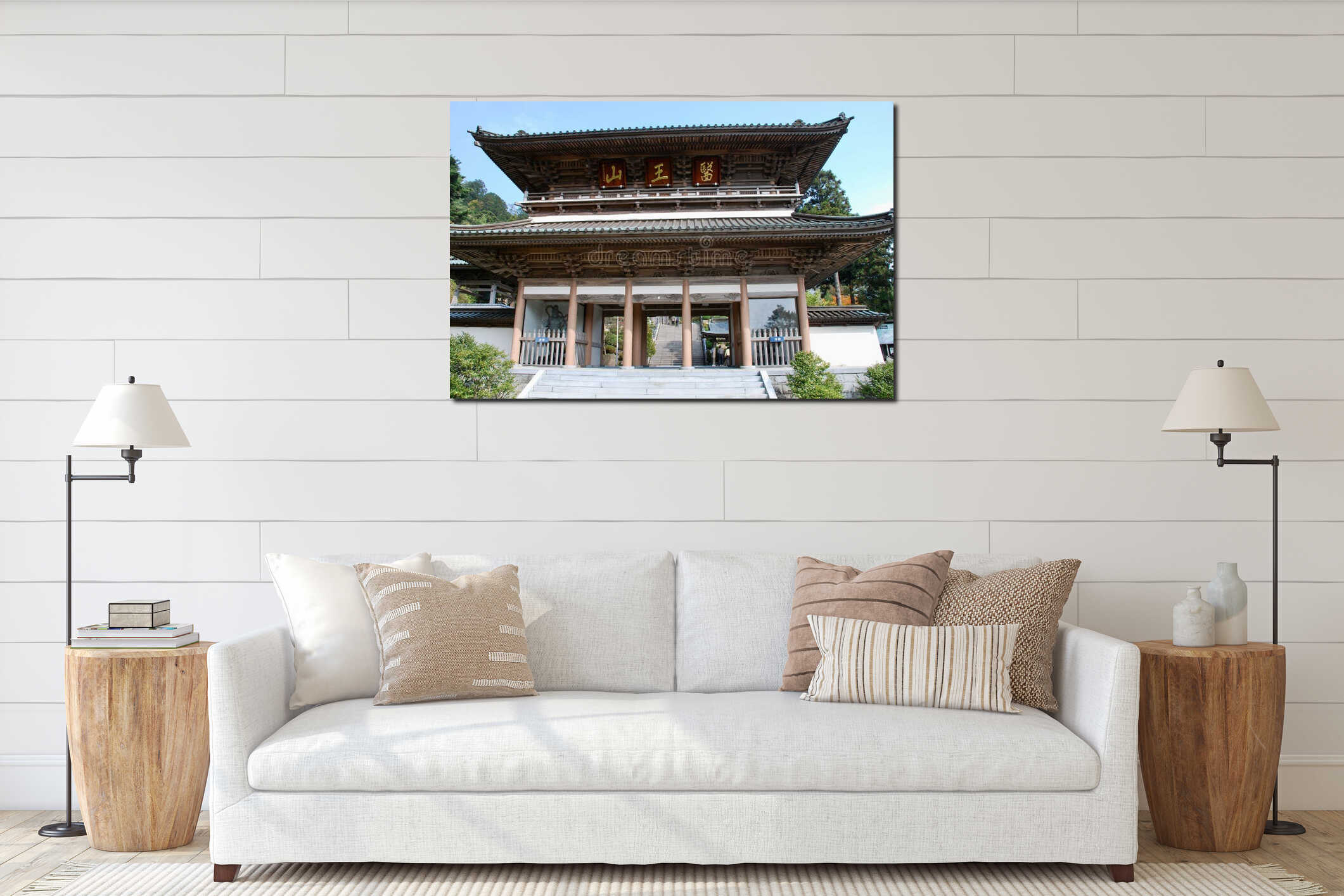a building with a tall metal roof on top of the steps interior mockup