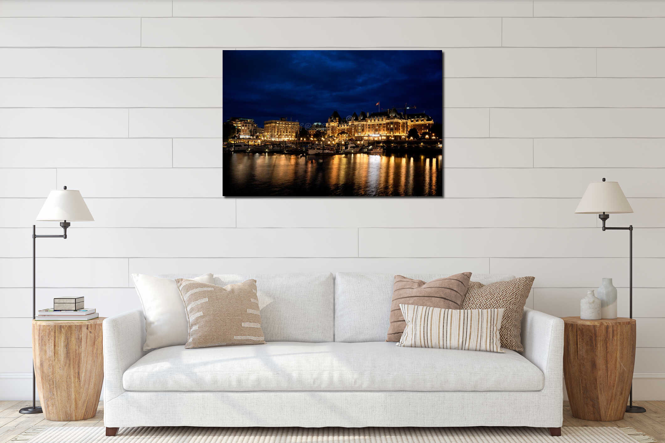 Nighttime view of the Victoria Inner Harbour in Victoria, British Columbia, Canada interior mockup