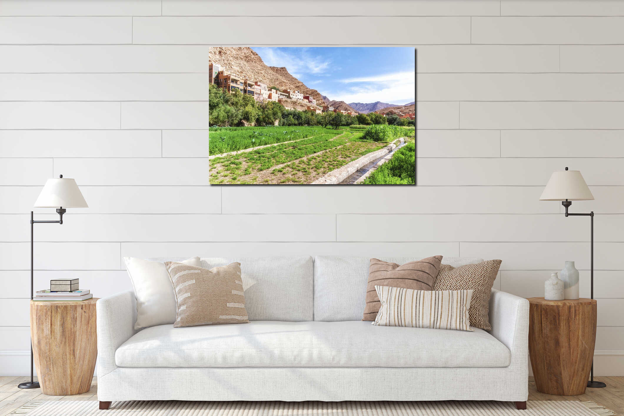 Old kasbah in Tinerhir, typical Moroccan town interior mockup
