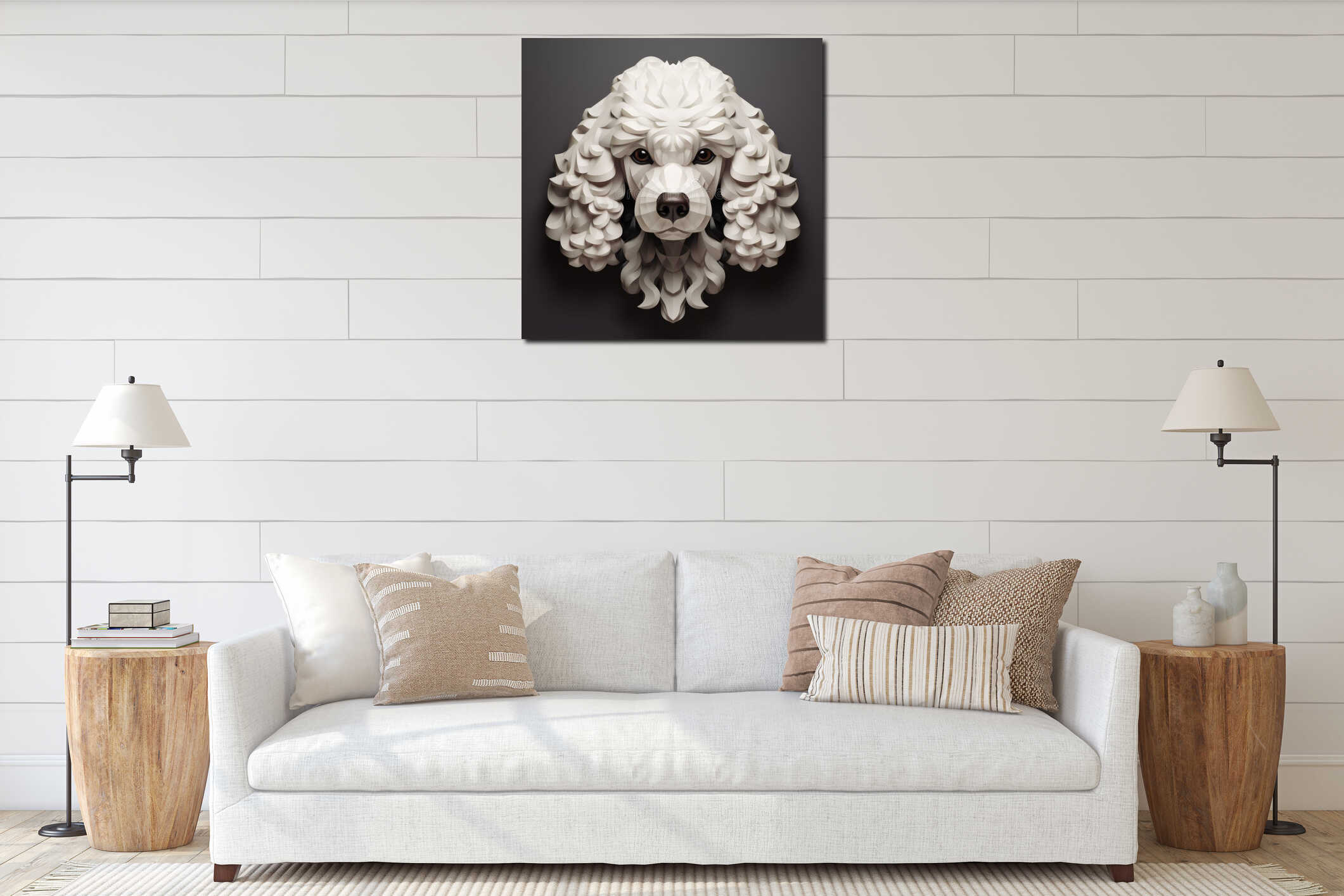 Handmade Low Poly Poodle Sculpture With Intricate Compositions interior mockup