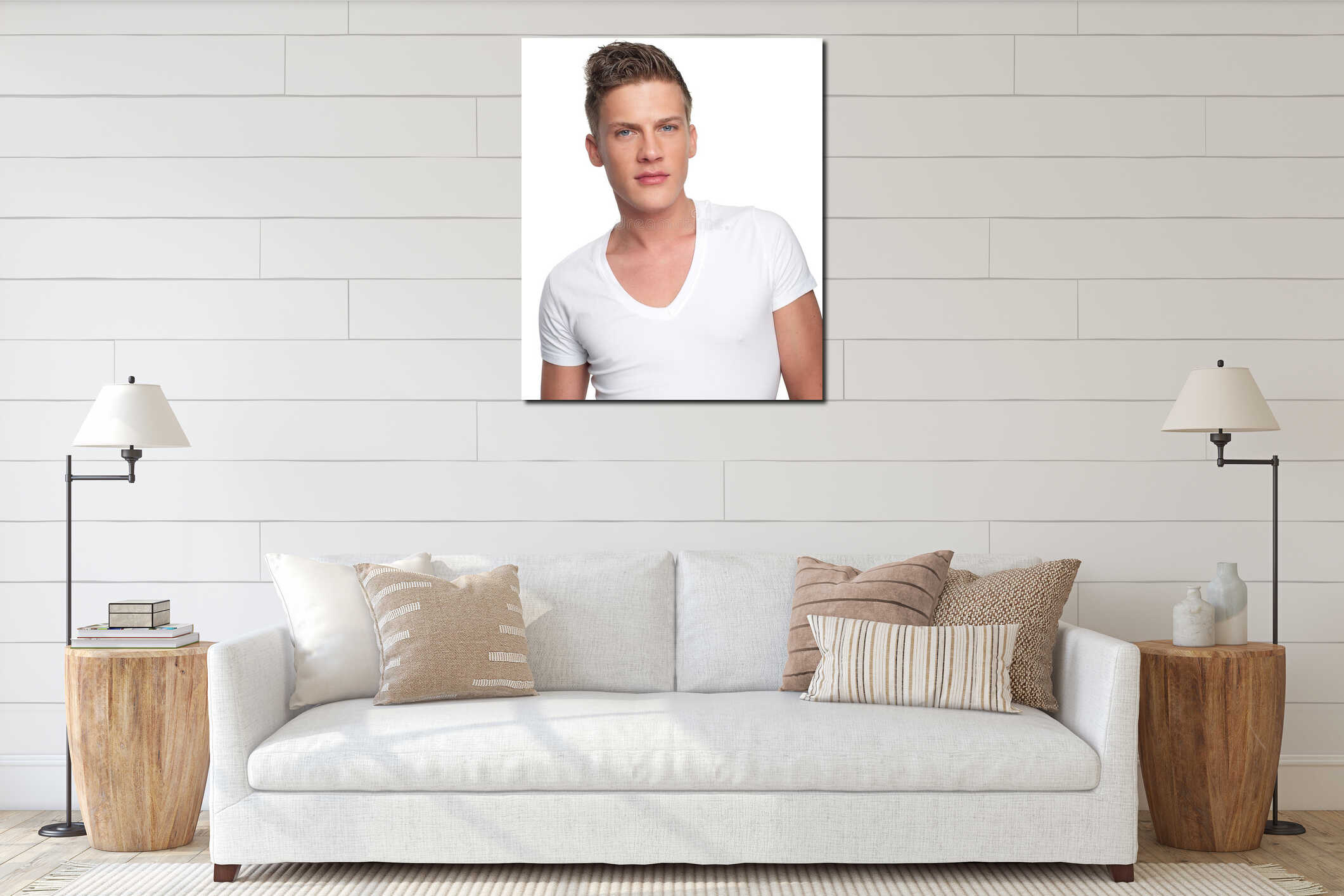 Close Up Portrait of Handsome Young Man interior mockup
