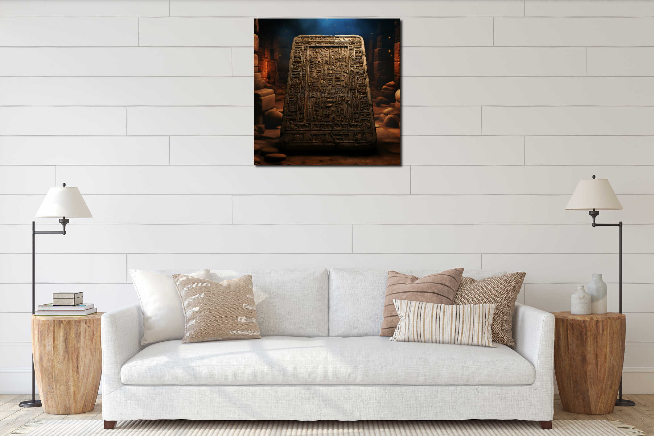 Intricately Carved Stone Tablet with Ancient Inscriptions interior mockup