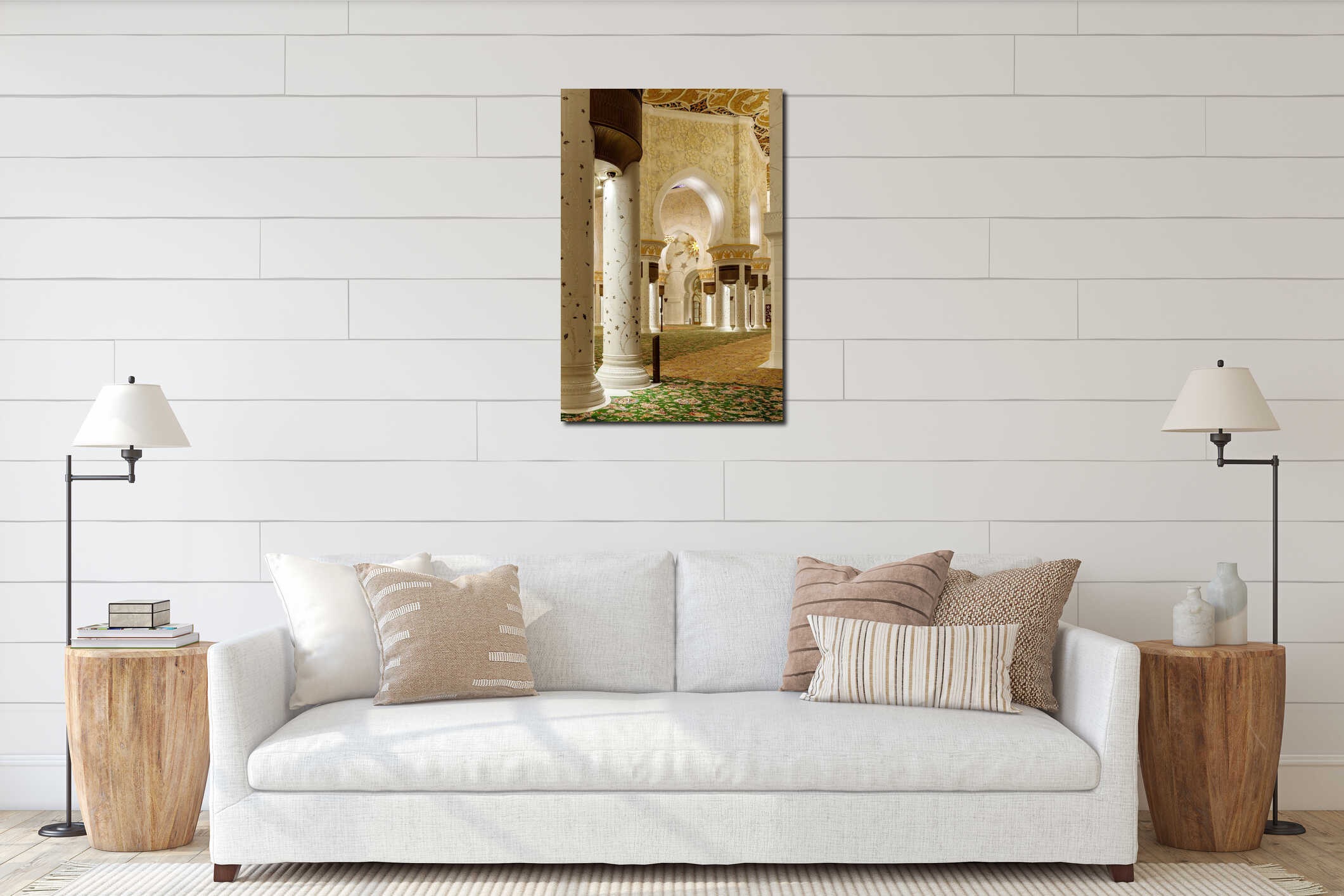 The splendor of decorative decorations of interior of Sheikh Zayed Grand Mosque in Abu Dhabi city, United Arab Emirates interior mockup