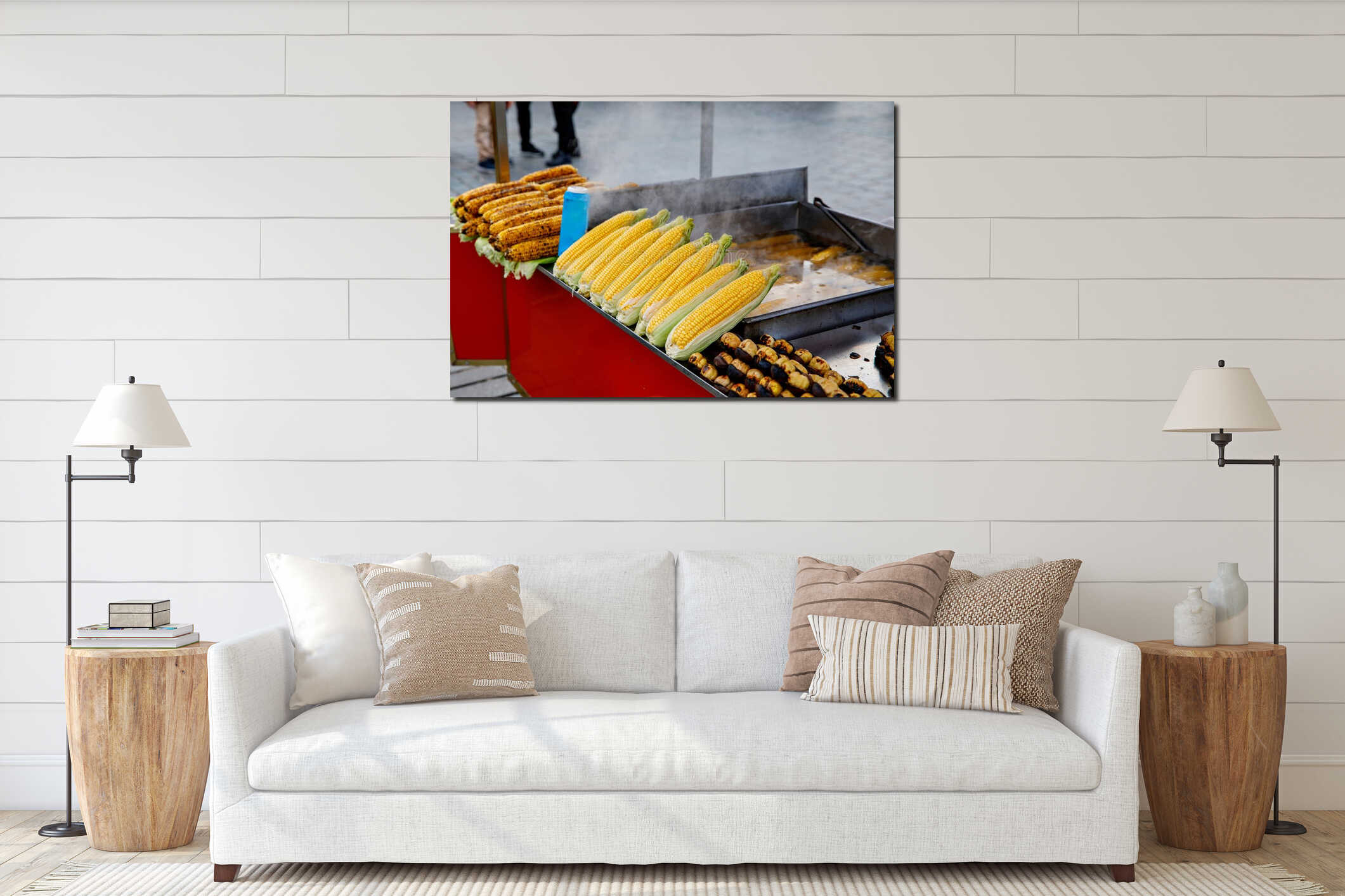 A street vendor roasts corn on a charcoal grill in Istanbul, Turkey. Misir, a popular Turkish street food, is freshly interior mockup