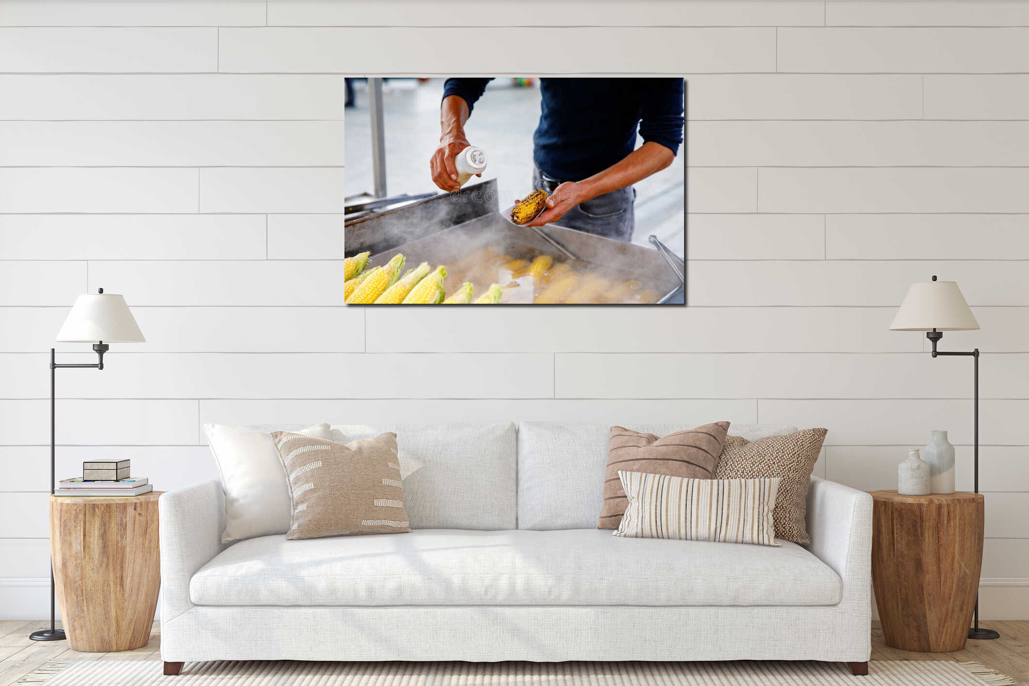 A street vendor roasts corn on a charcoal grill in Istanbul, Turkey. Misir, a popular Turkish street food, is freshly interior mockup