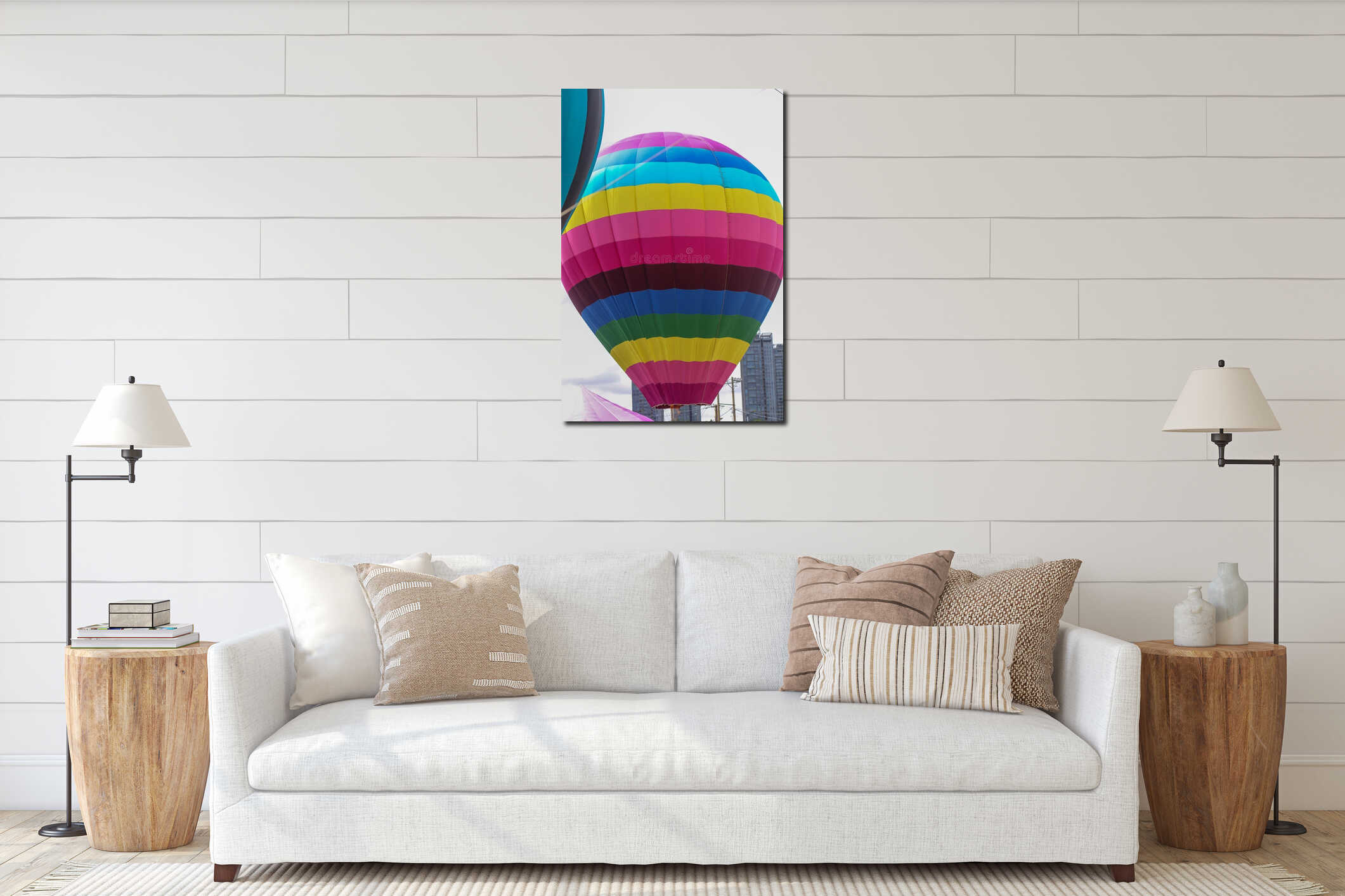 Close-up of colorful hot air balloon on Air Balloon festival in Ho Chi Minh City, Vietnam interior mockup