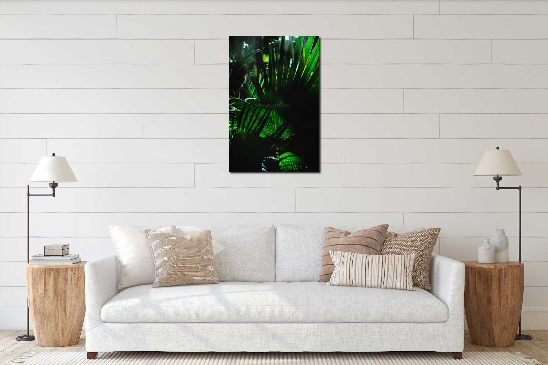 Full frame dark palm foliage interior mockup