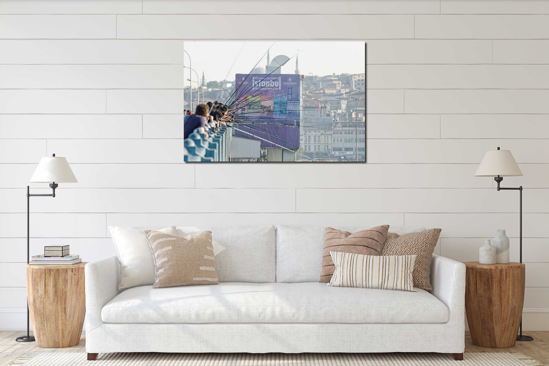 Fishermen on Galata Bridge, Istanbul interior mockup