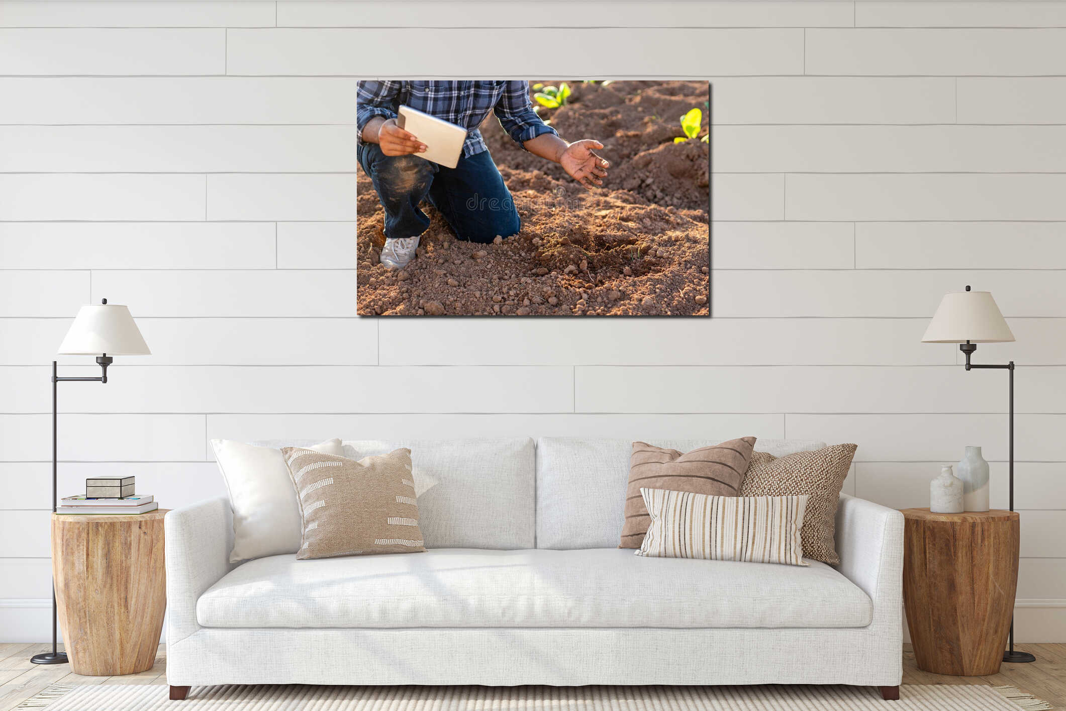 Close up hand of a farmer checking soil health before growth a seed of vegetable or plant seedling. Business or ecology concept interior mockup