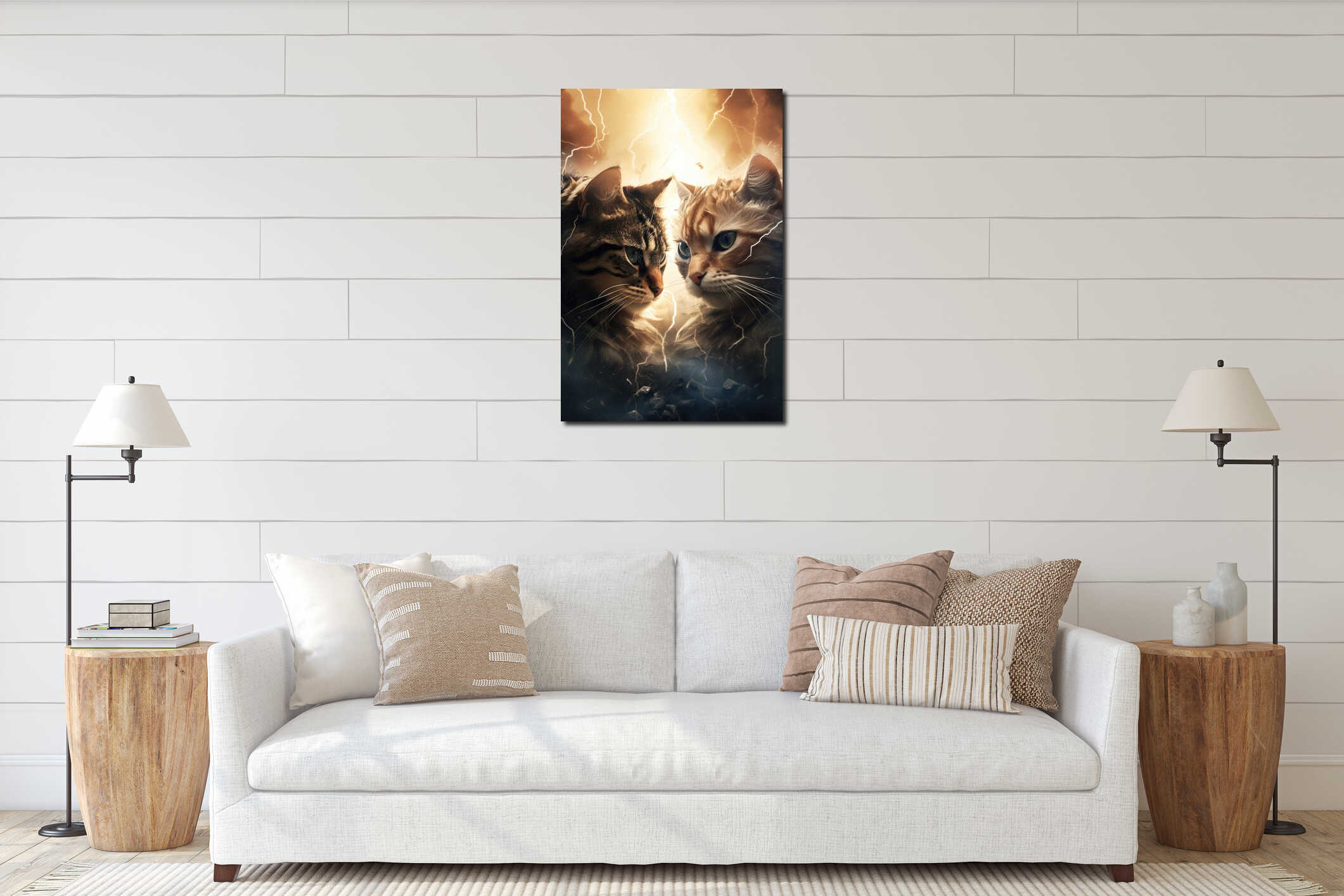 A couple of cats sitting next to each other interior mockup