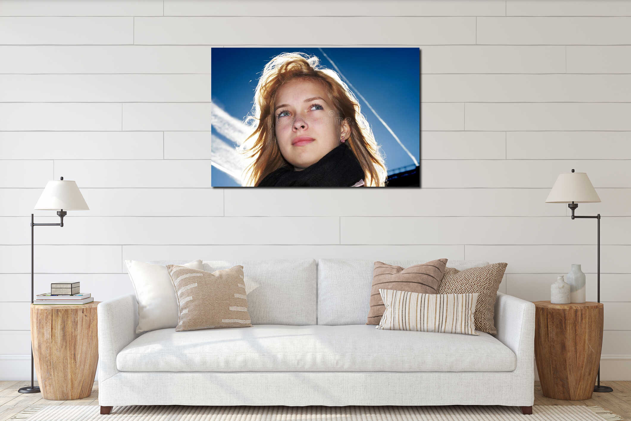 Confident young woman interior mockup