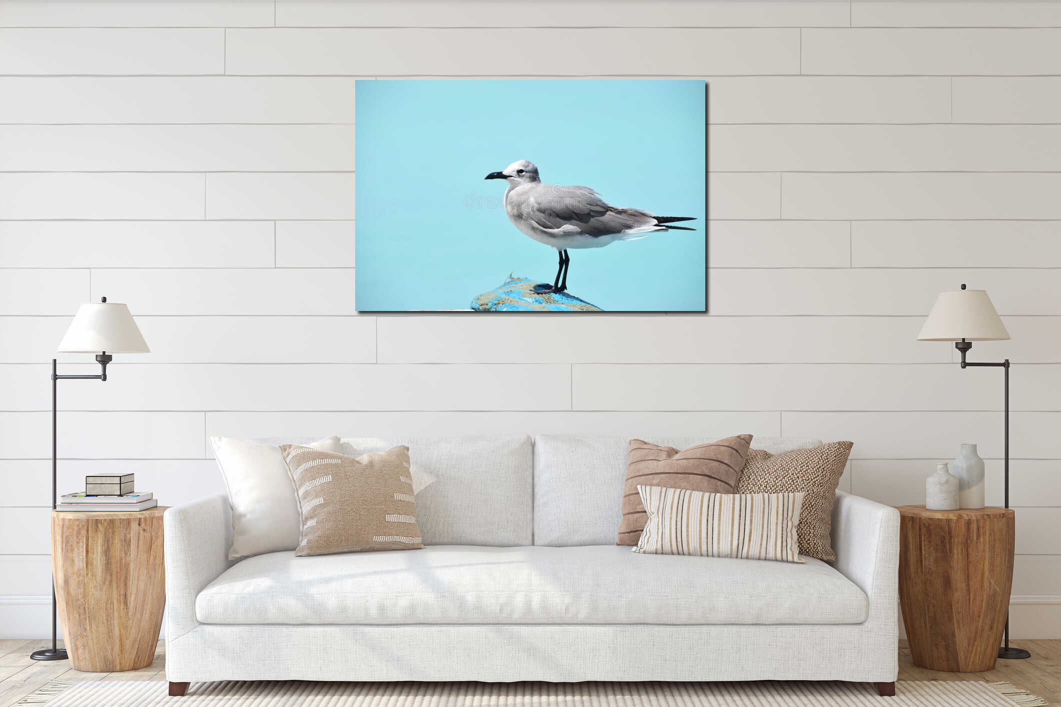 Beautiful Seagull Standing Over Tropical Ocean Waters interior mockup