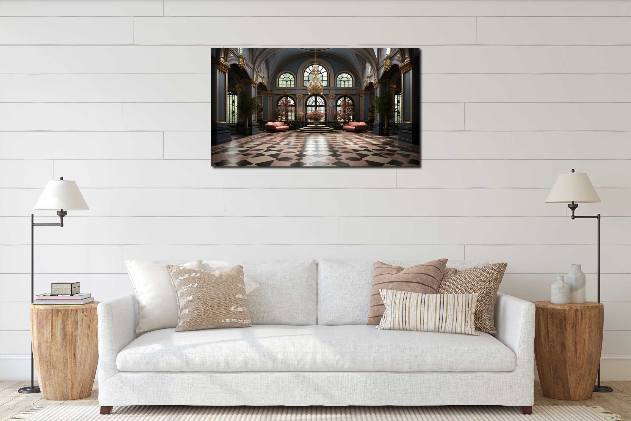 Elegant altar inside modern home, adorned with ornate chandelier generated by AI interior mockup