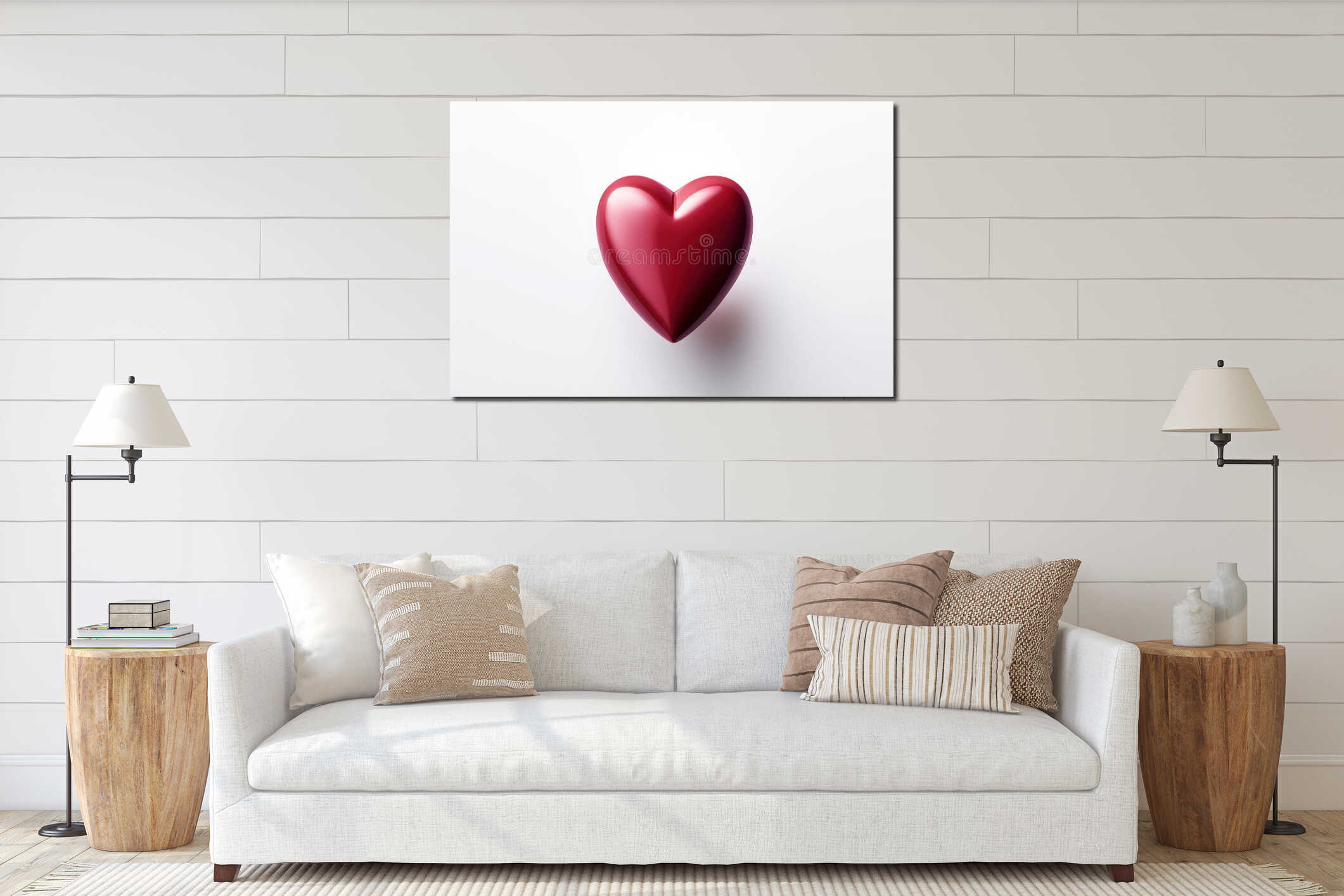 Three-dimensional red heart, close-up, isolated on a white background. Design element. Valentine's Day. Valentine interior mockup