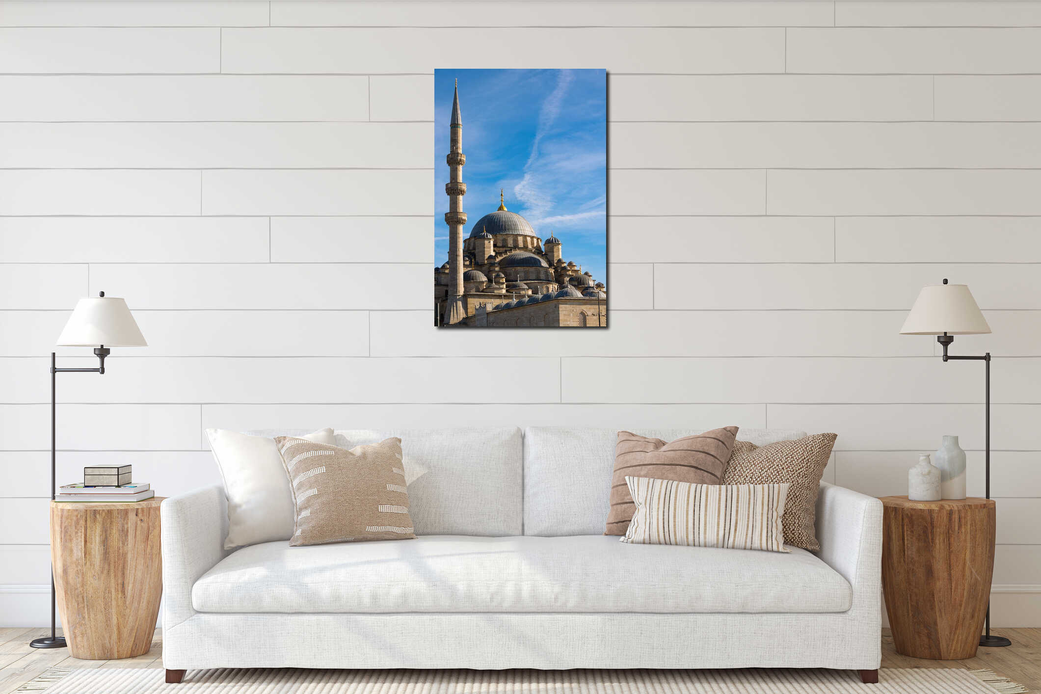 Islamic vertical background photo. Eminonu New Mosque or Yeni Cami interior mockup