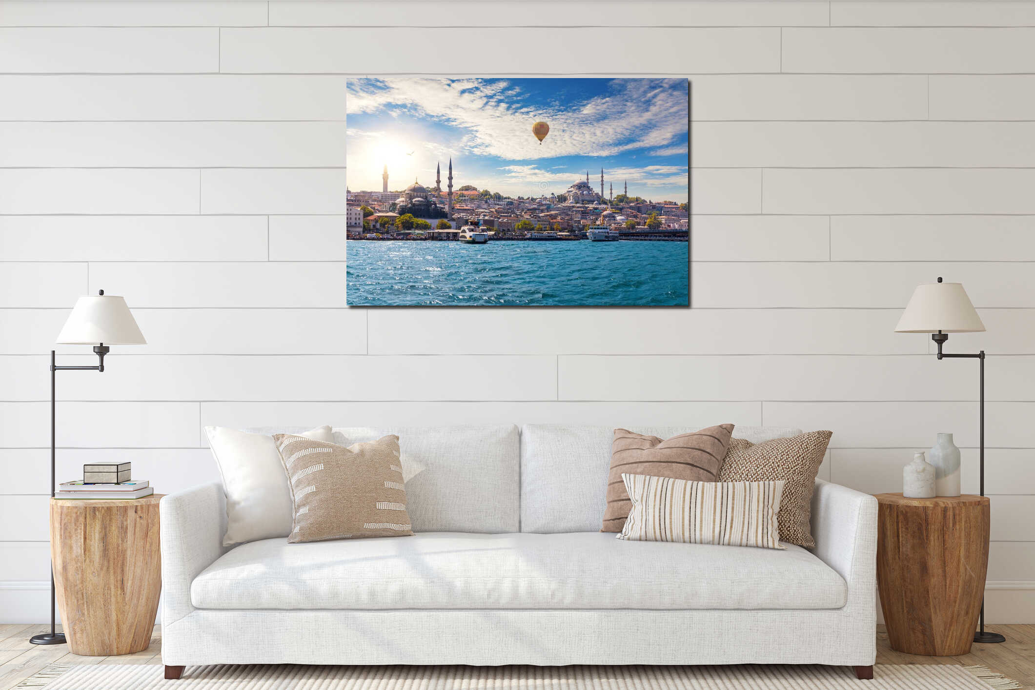 Ships in the Bosphorus by Suleymaniye and Rustem Pasha Mosques, Istanbul, Turkey interior mockup