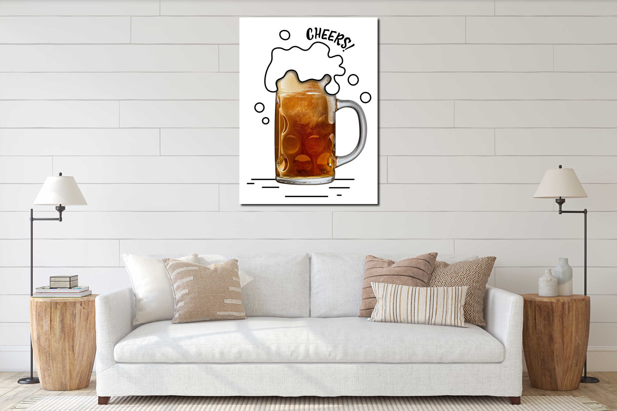 Glass mug with lager foamy cool beer isolated on white background. Traditional taste. Creative design with doodles. interior mockup